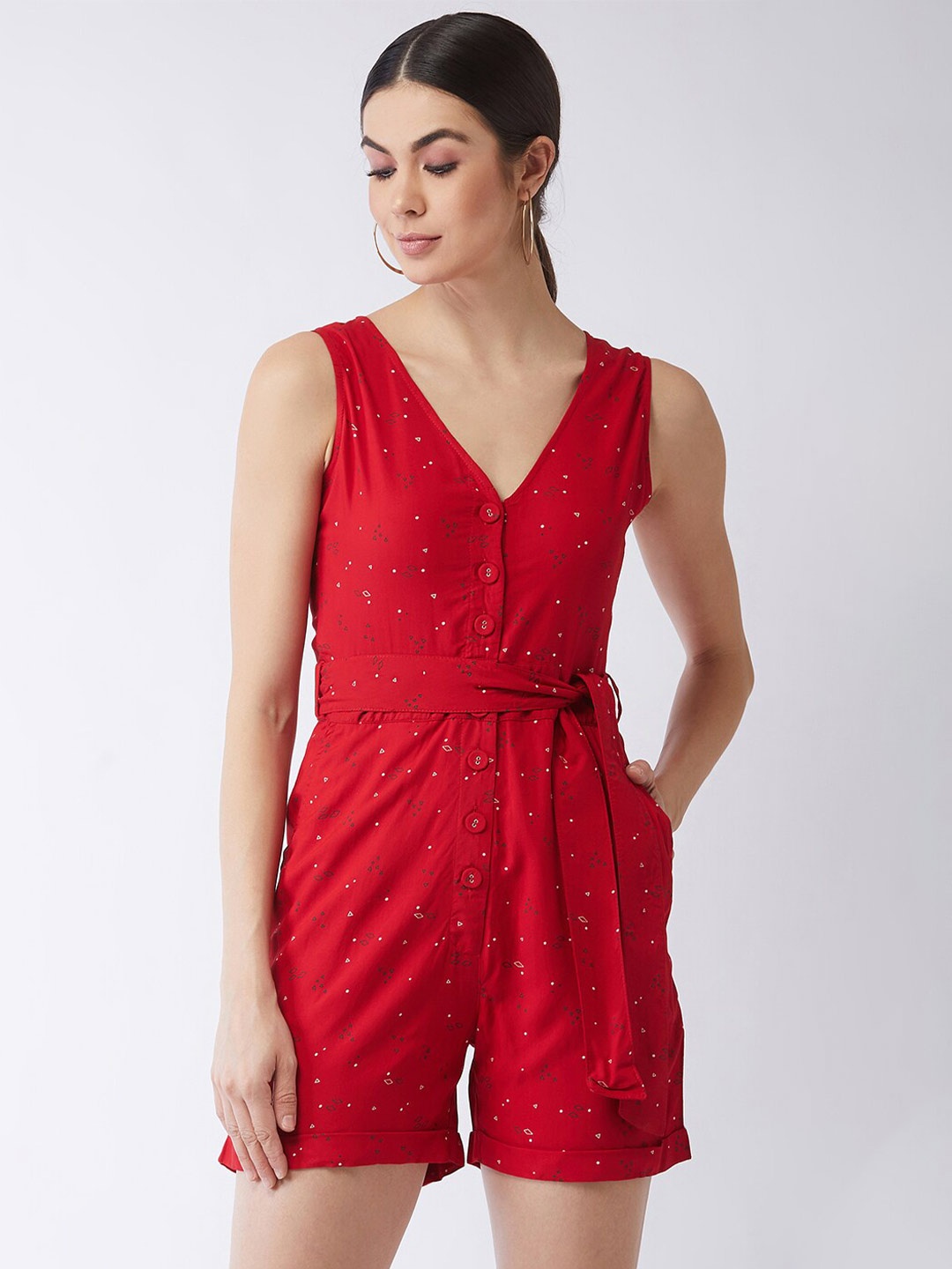 

MAGRE Women Red & Navy Blue Printed Playsuit