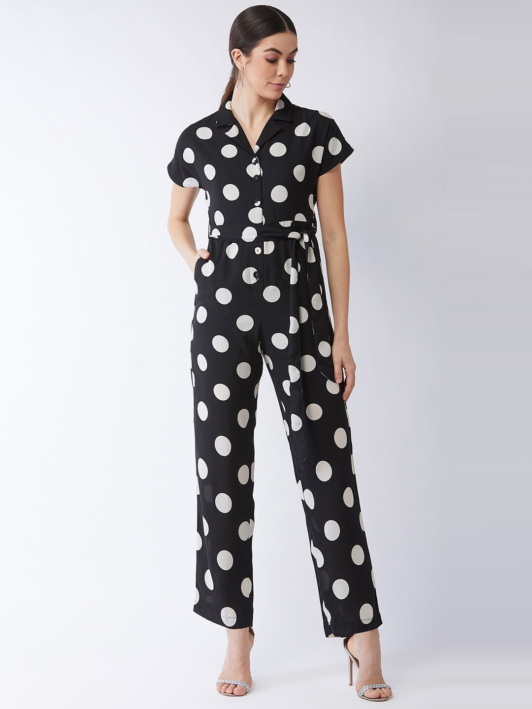 

MAGRE Women Black & White Printed Basic Jumpsuit