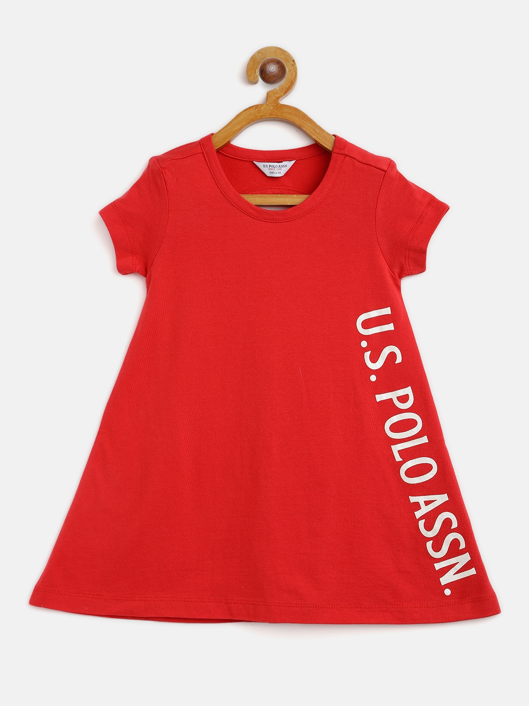 

U S Polo Assn Kids Girls Red Solid Cotton Styled Back T-shirt Dress