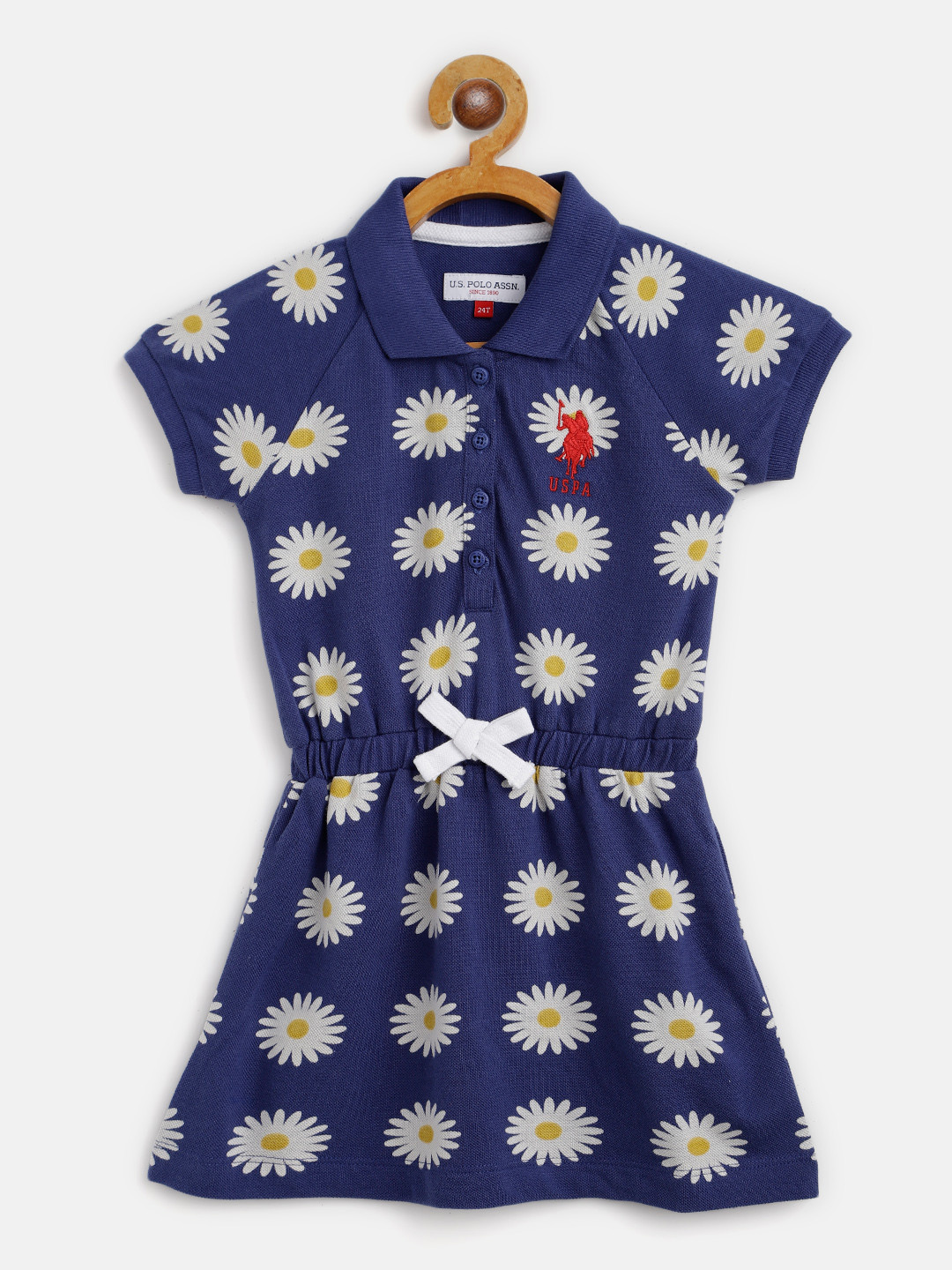 

U S Polo Assn Kids Blue & White Cotton Floral Print A-Line Dress