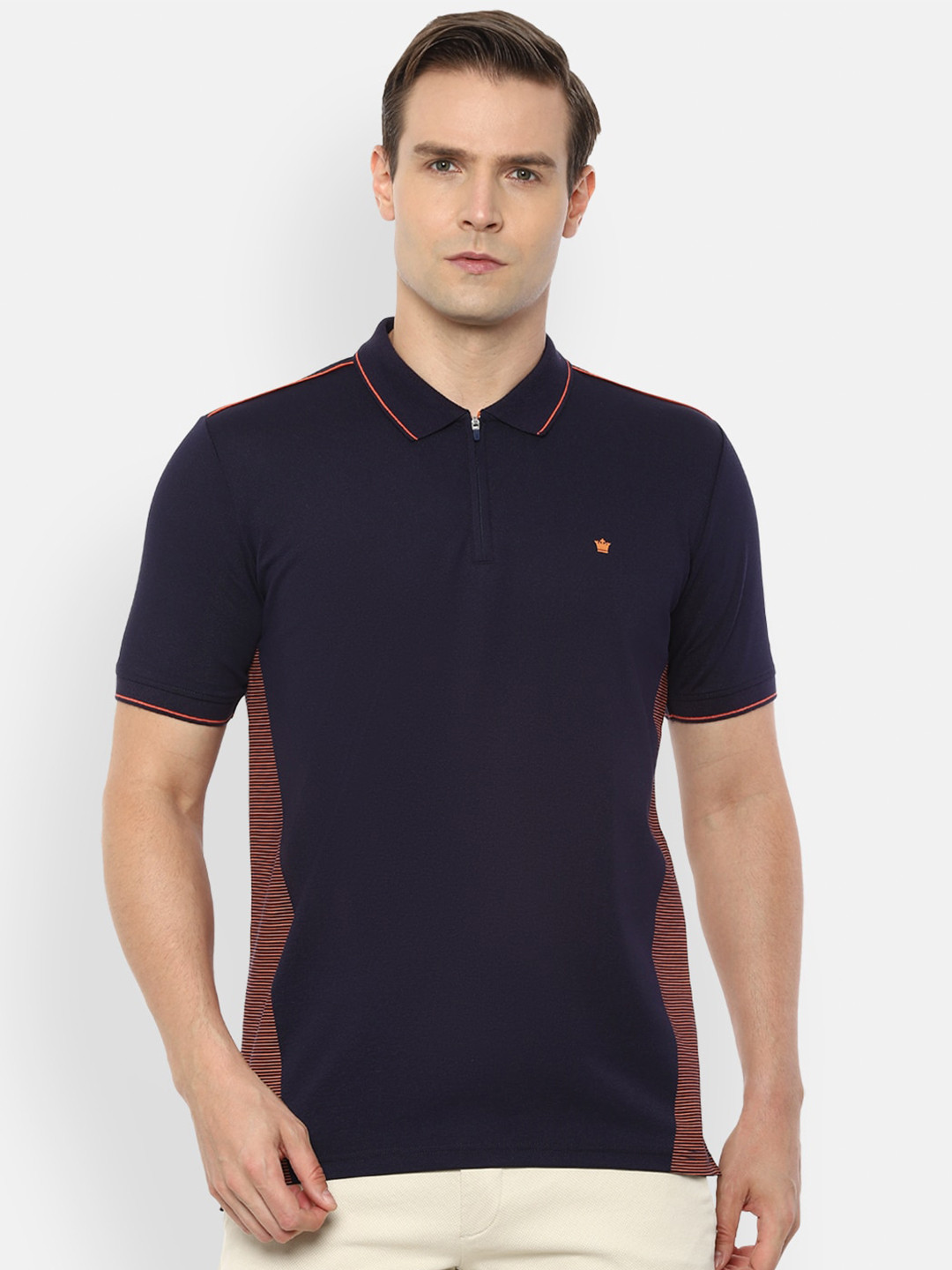 

Louis Philippe Men Navy Blue Solid Polo Collar T-shirt