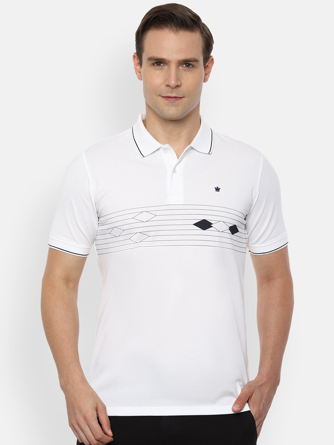 

Louis Philippe Men White Striped Detail Polo Collar T-shirt
