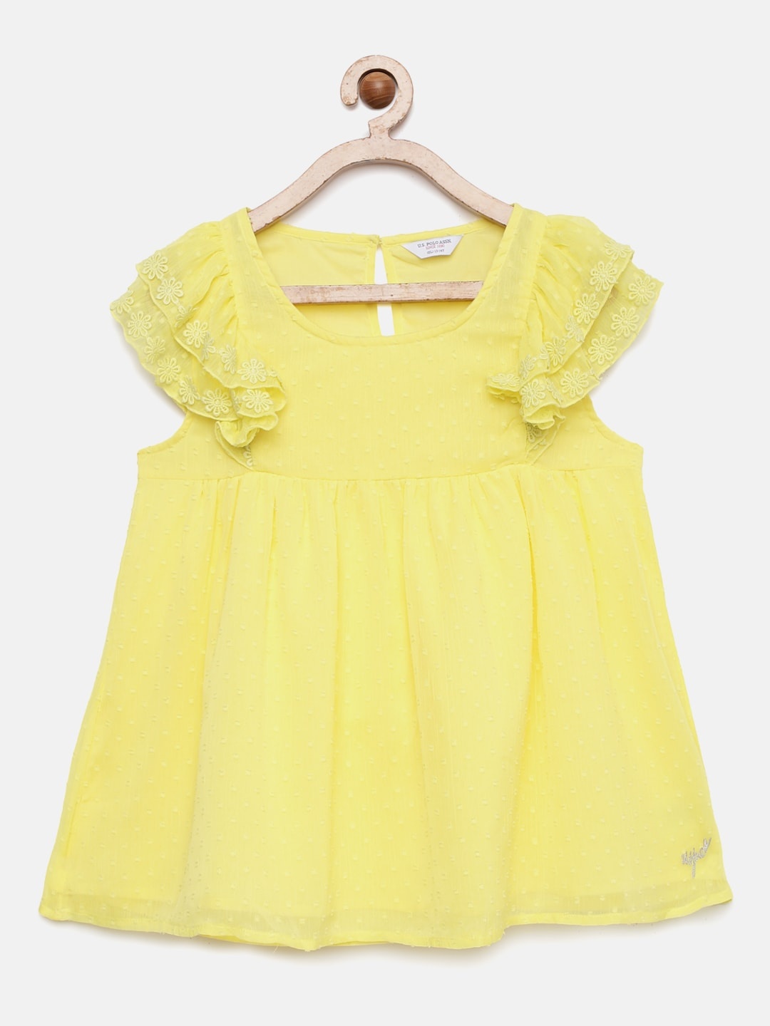 

U S Polo Assn Kids Yellow Flutter Sleeve Empire Top