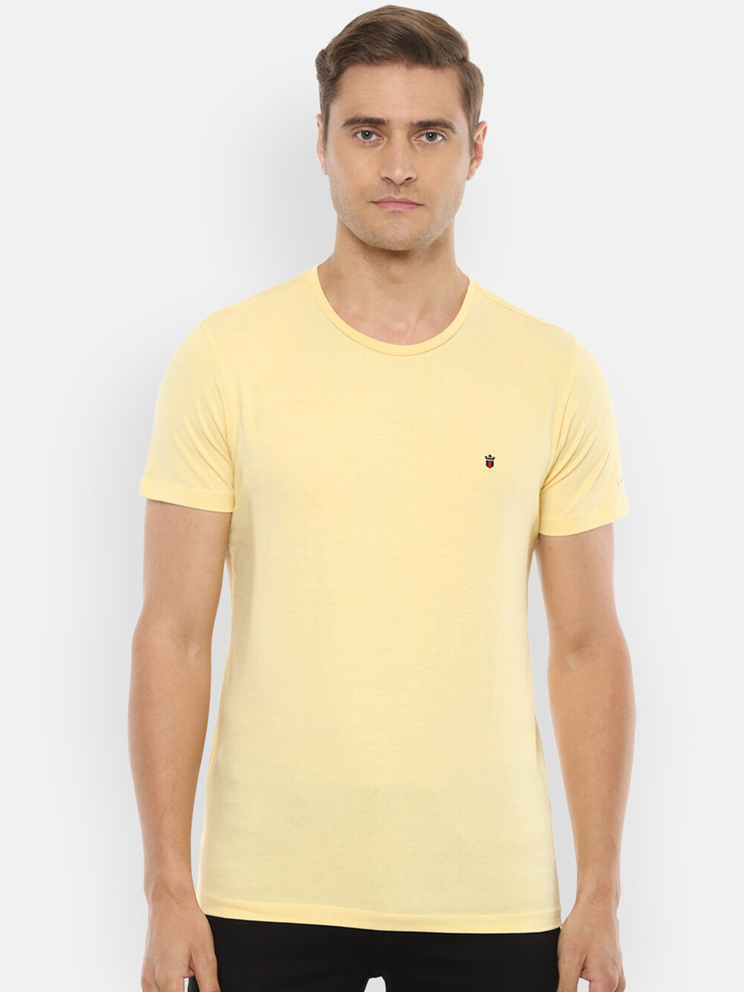 

Louis Philippe Jeans Men Yellow Pure Cotton Solid Round Neck Pure Cotton T-shirt