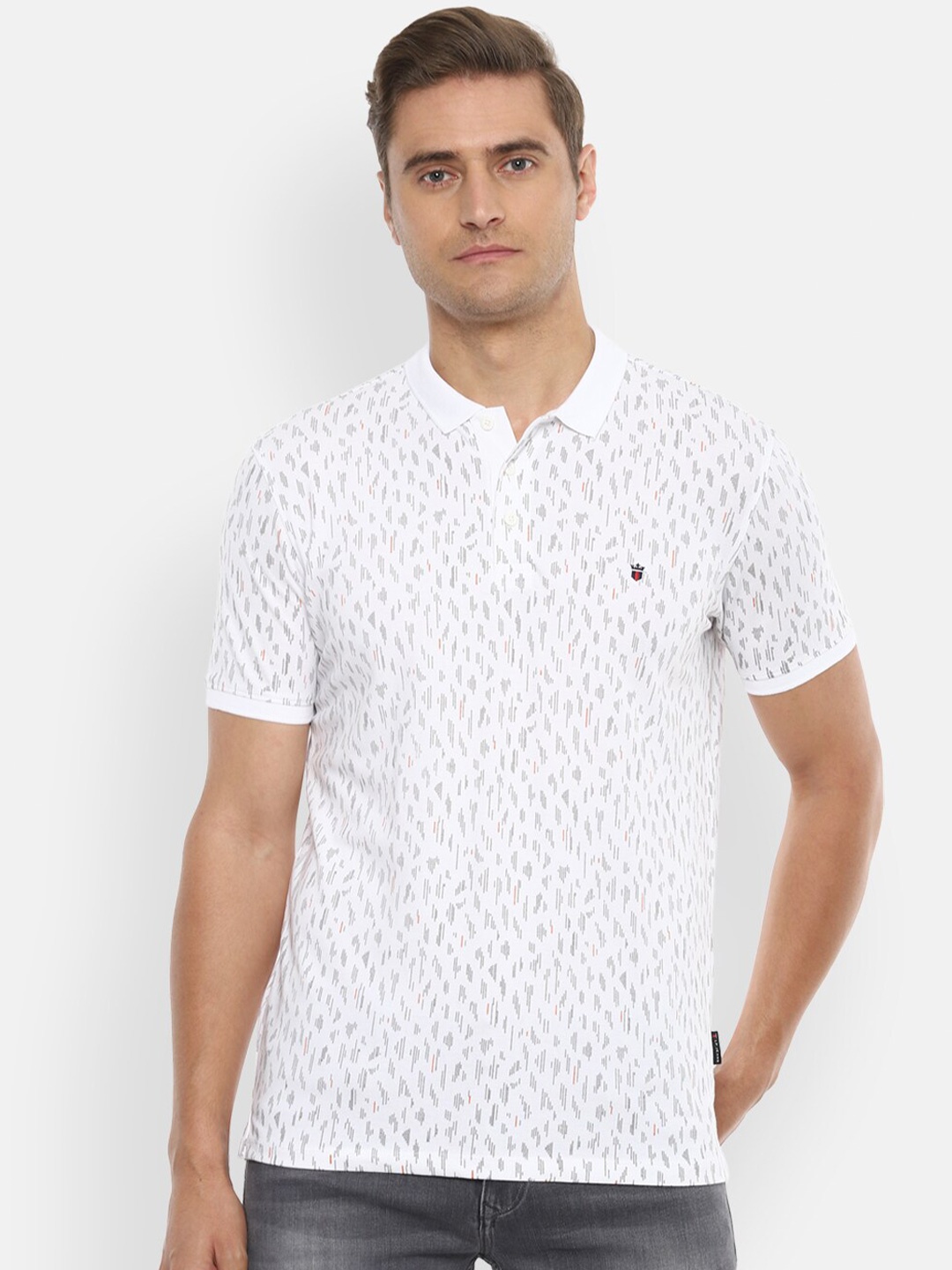 

Louis Philippe Jeans Men White Pure Cotton Printed Polo Collar Pure Cotton T-shirt