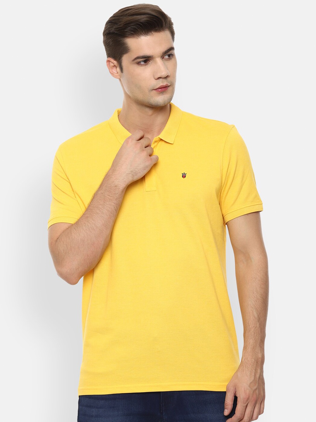 

Louis Philippe Sport Men Yellow Pure Cotton Solid Polo Collar Pure Cotton T-shirt
