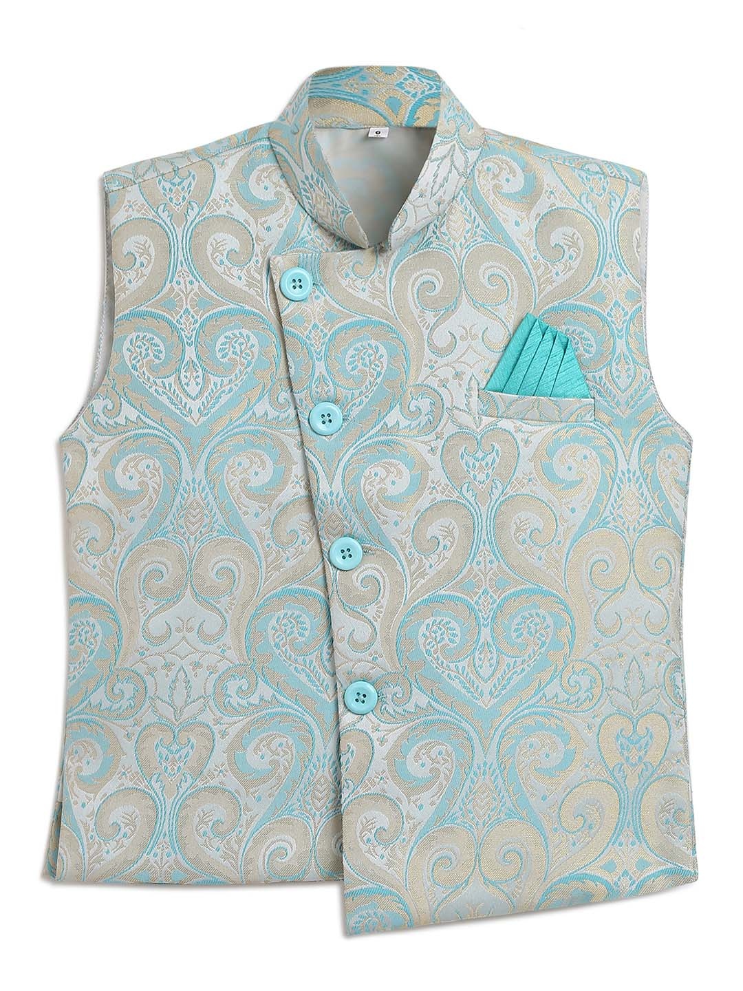 

Aj DEZInES Boys Sea Green Self Design Nehru Jacket