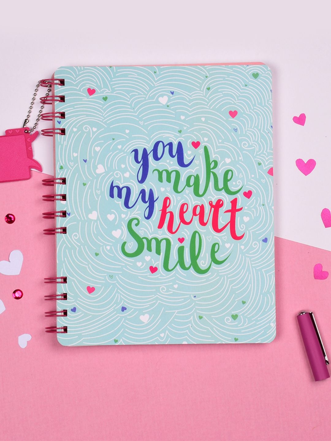 

Doodle Turquoise Blue & Pink Happy In Love Spiral Diary With Dangler