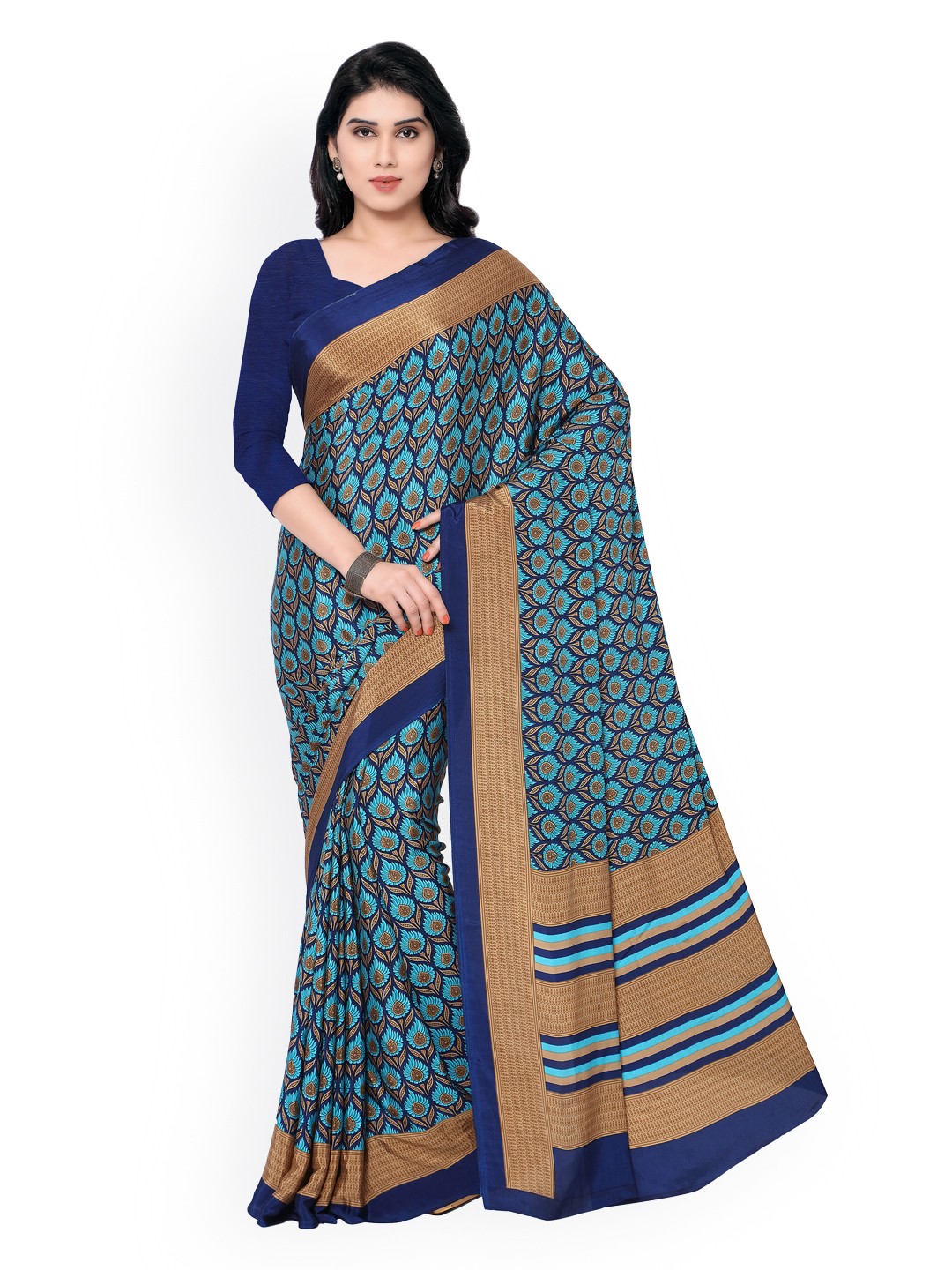 

Kalista Blue Silk Crepe Printed Saree
