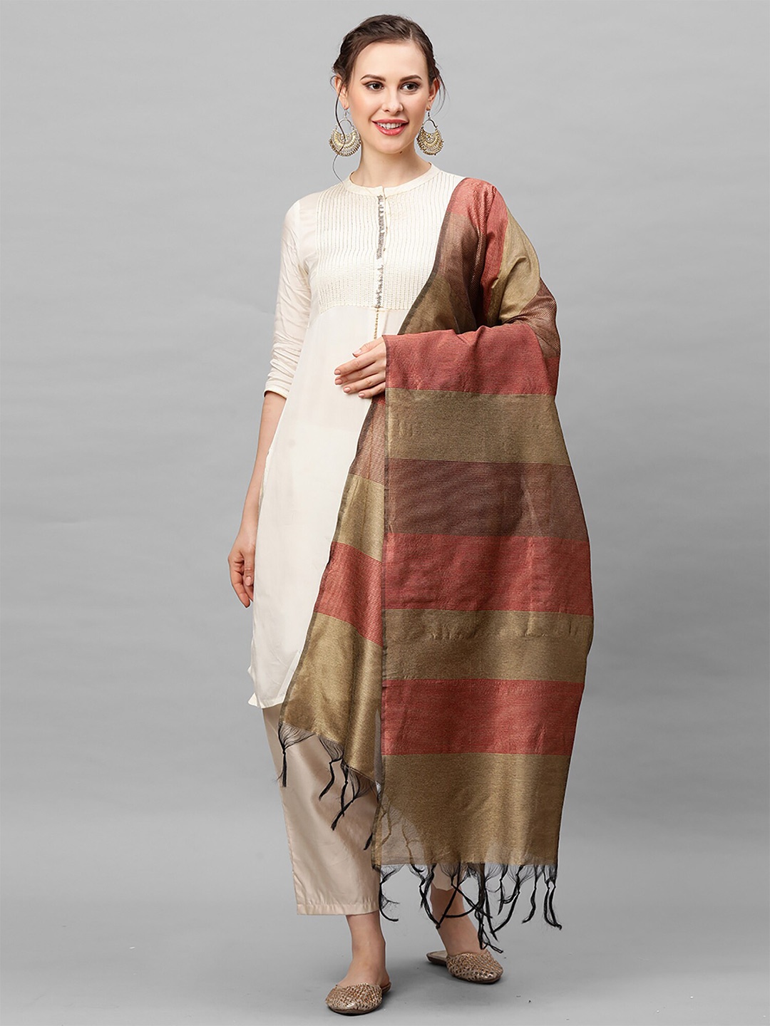 

Indo Era Red & Golden Woven Design Dupatta