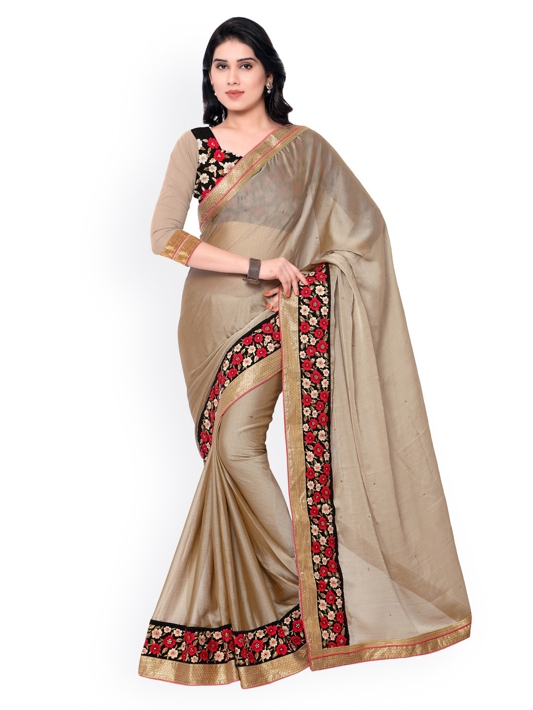 

Kalista Brown Embroidered Brasso & Chinon Embellished Saree