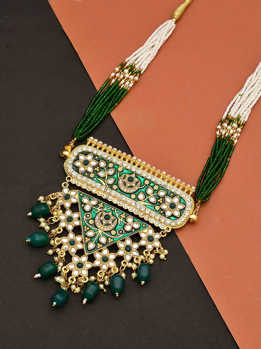

Silvermerc Designs Gold-Plated Green Layered Choker Necklace