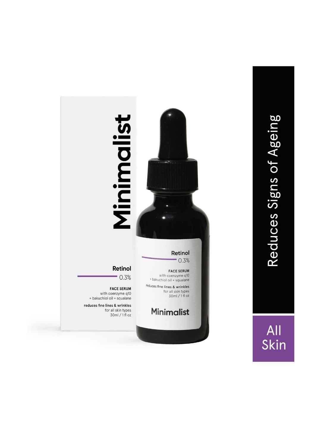 

Minimalist 0.3% Retinol Anti Aging Night Serum - 30 ml, Black