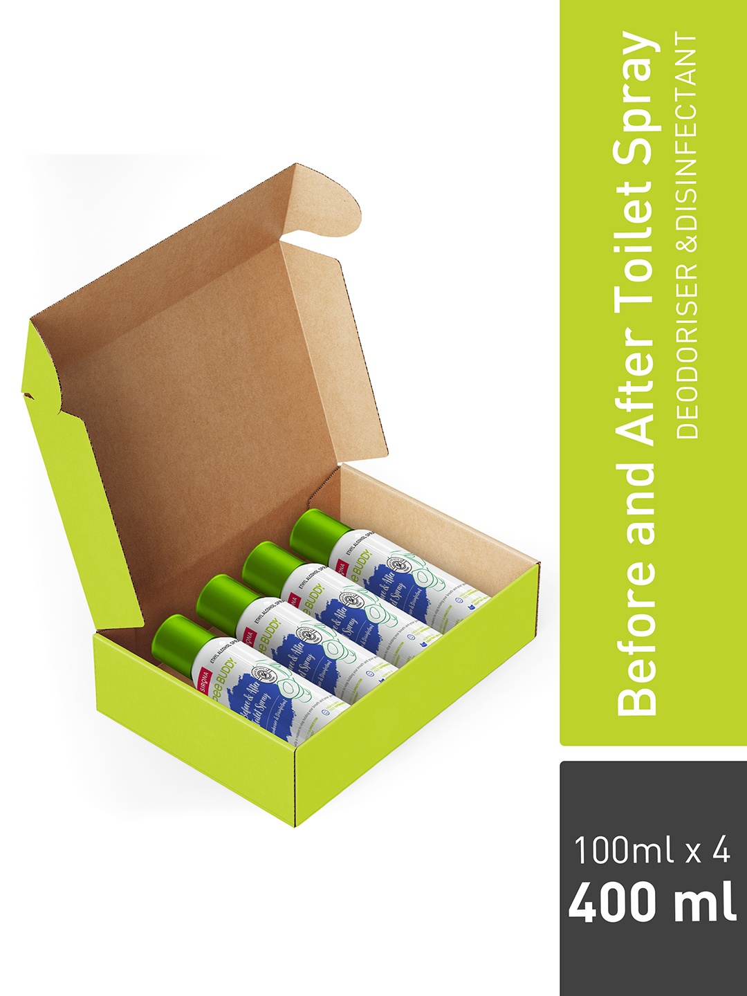 

PEEBUDDY Pack of 4 Before & After Toilet Spray - 100 ml each, Green