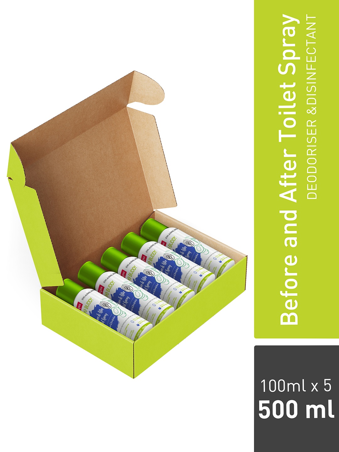 

PEEBUDDY Pack of 5 Before & After Toilet Spray - 100 ml each, Green