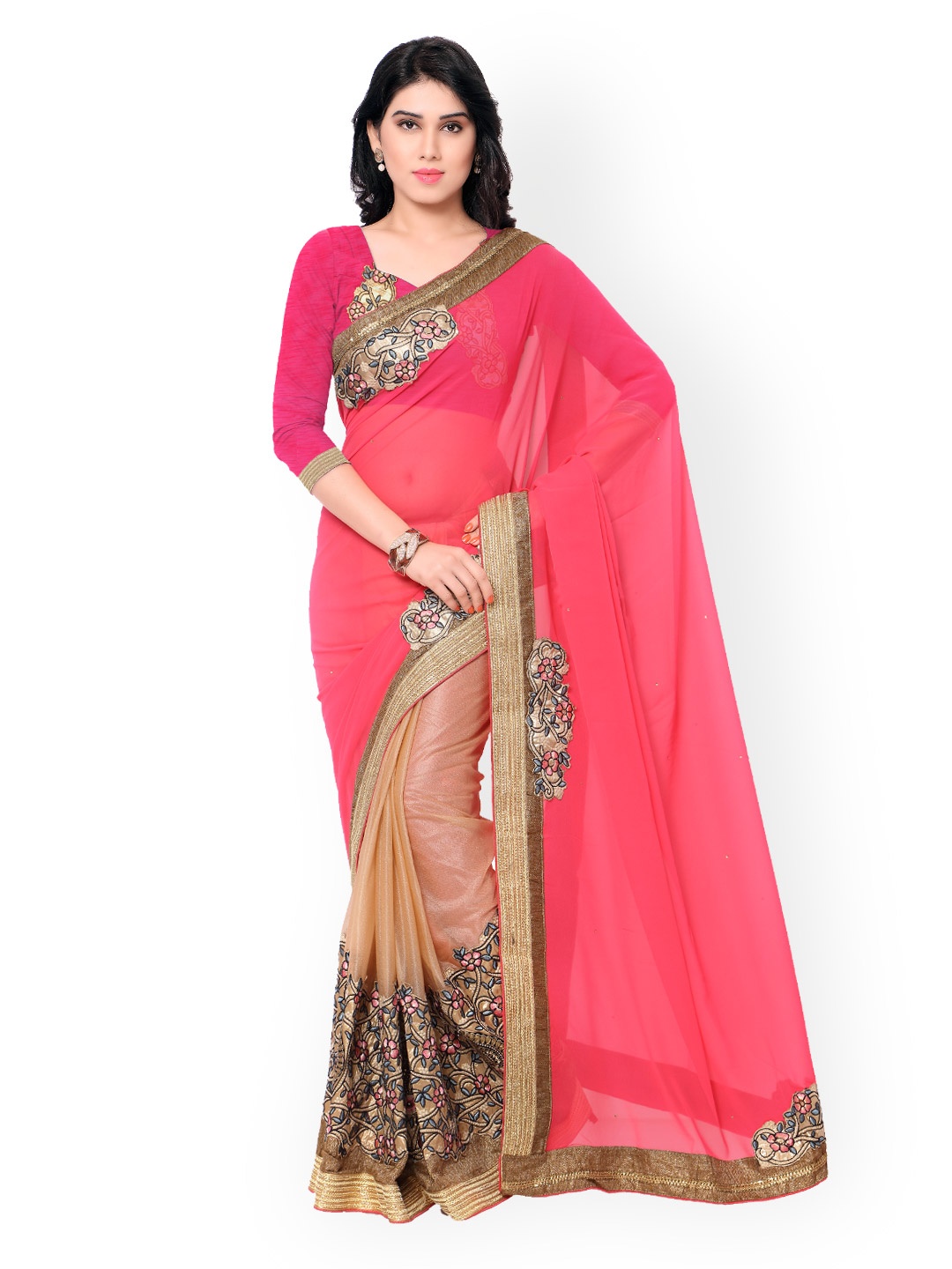 

Kalista Pink & Beige Marble & Lycra Embellished Saree