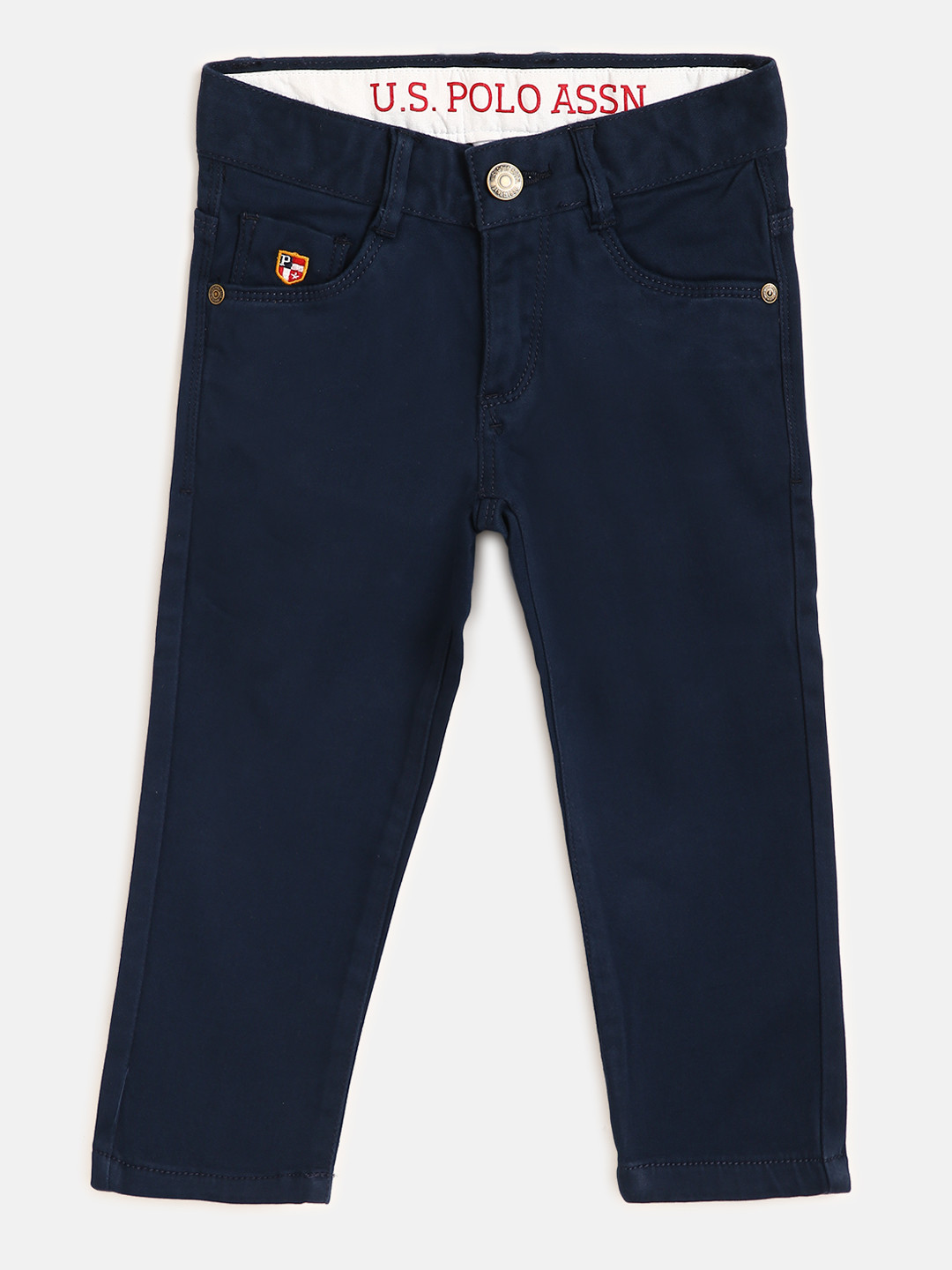 

U S Polo Assn Kids Boys Navy Blue Solid Cotton Regular Trousers