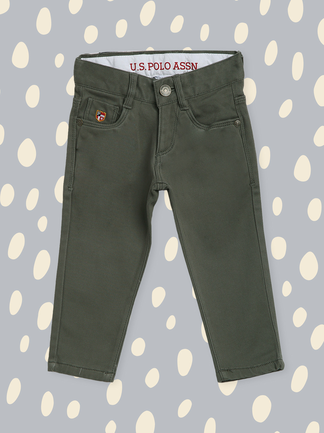

U S Polo Assn Kids Boys Olive Green Solid Regular Trousers