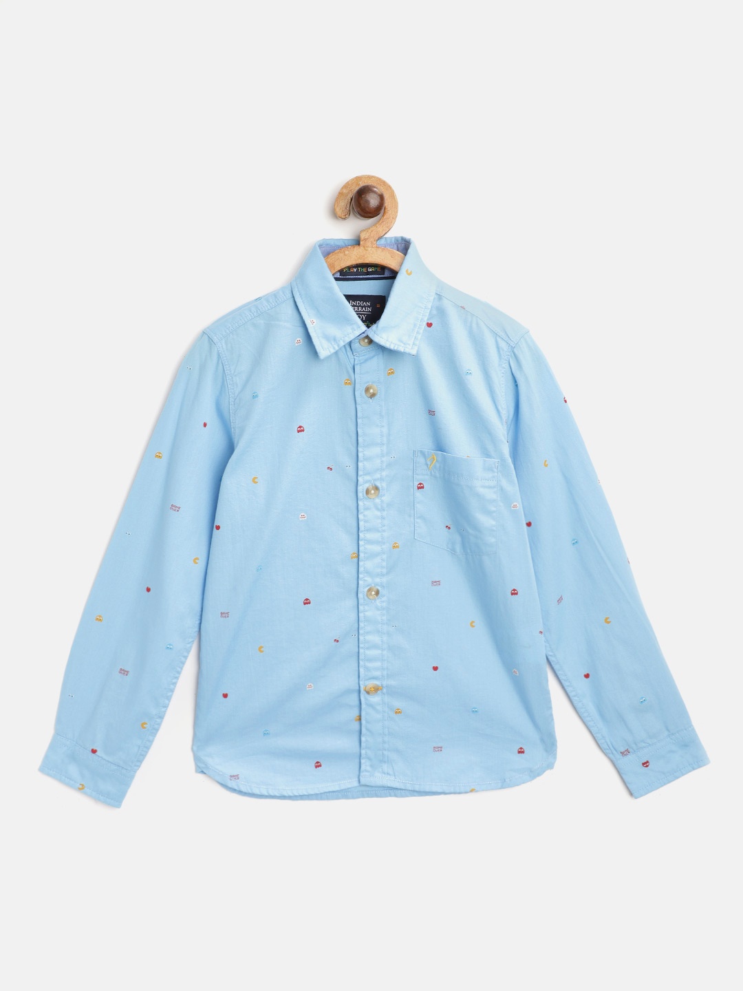 

Indian Terrain Boys Blue & Red Pure Cotton Conversational Print Casual Shirt