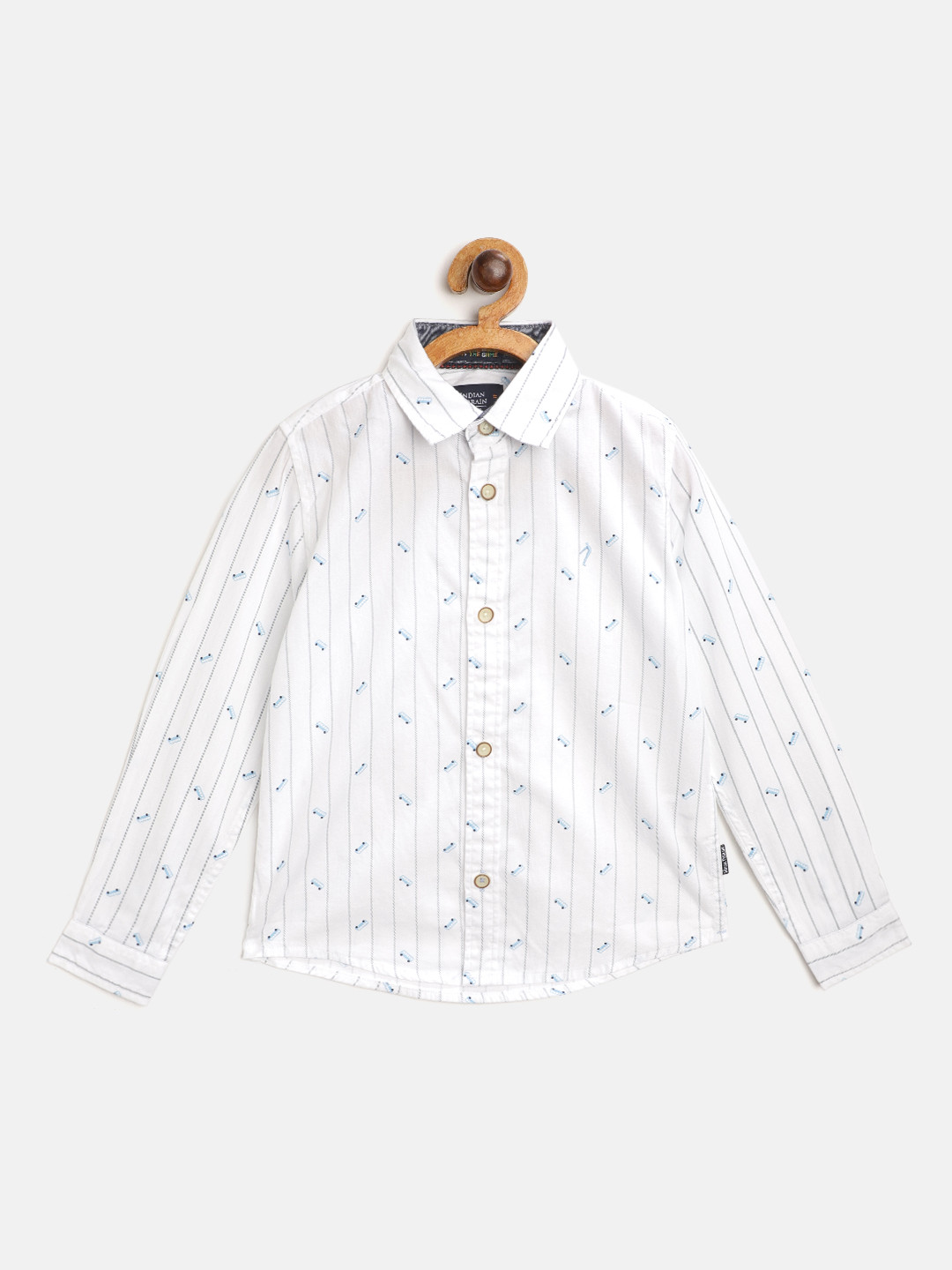 

Indian Terrain Boys White Pure Cotton Conversational Print Casual Shirt