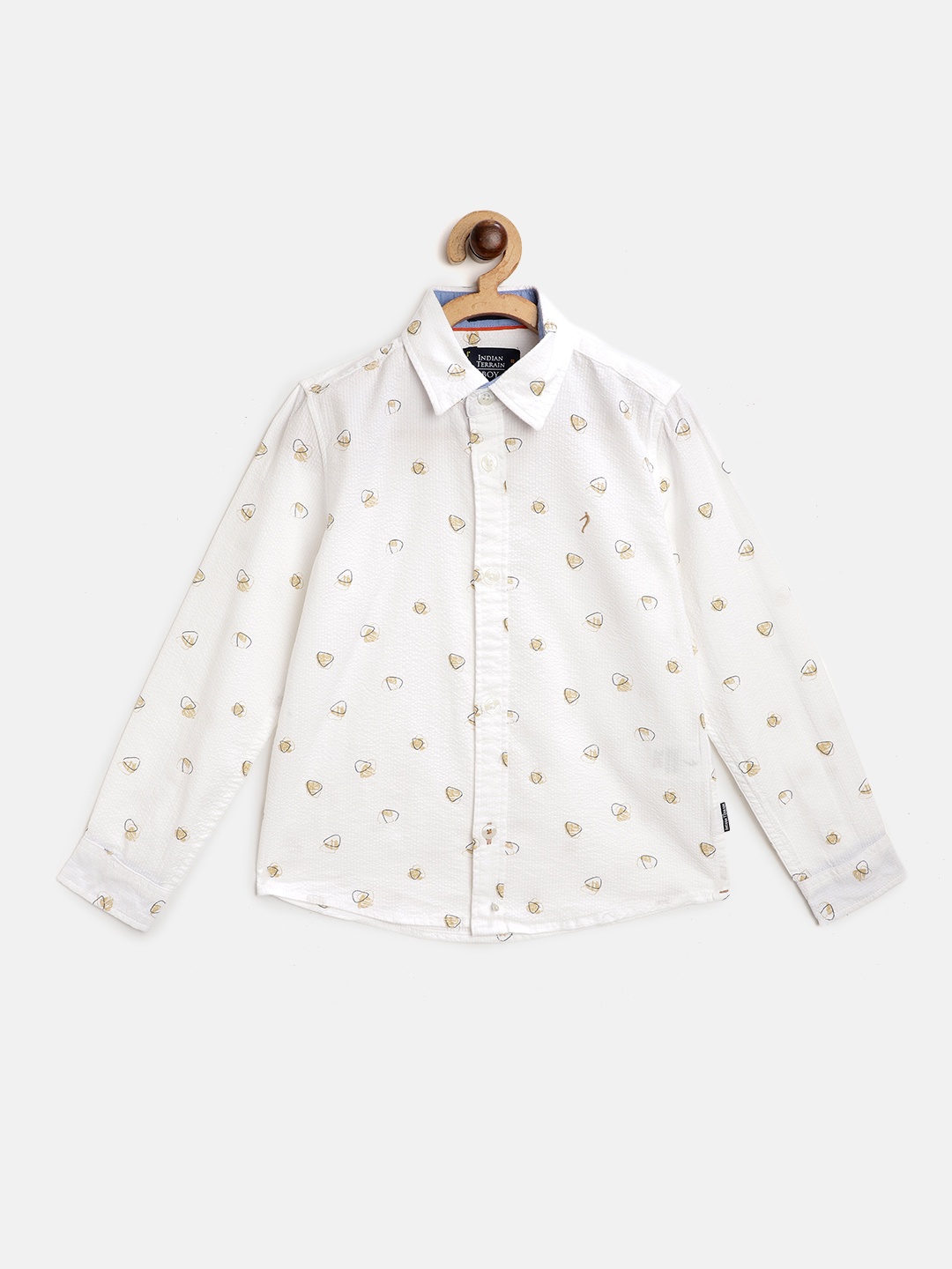 

Indian Terrain Boys White & Beige Printed Seersucker Casual Shirt