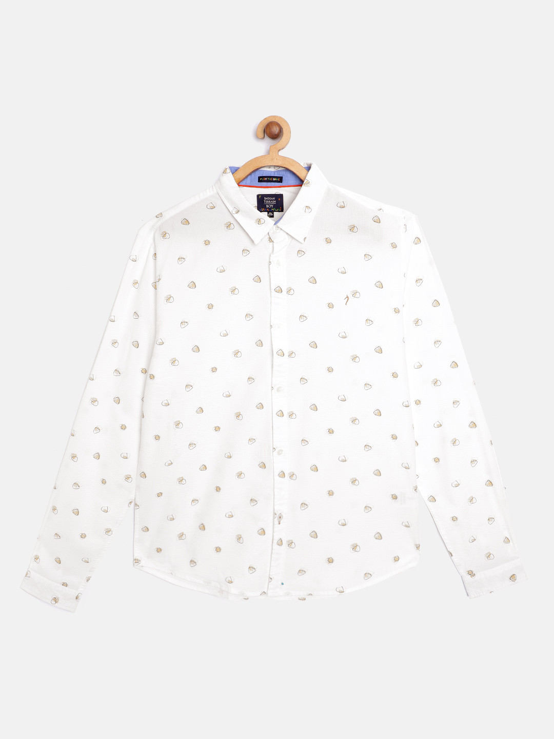 

Indian Terrain Boys White & Beige Printed Seersucker Casual Shirt