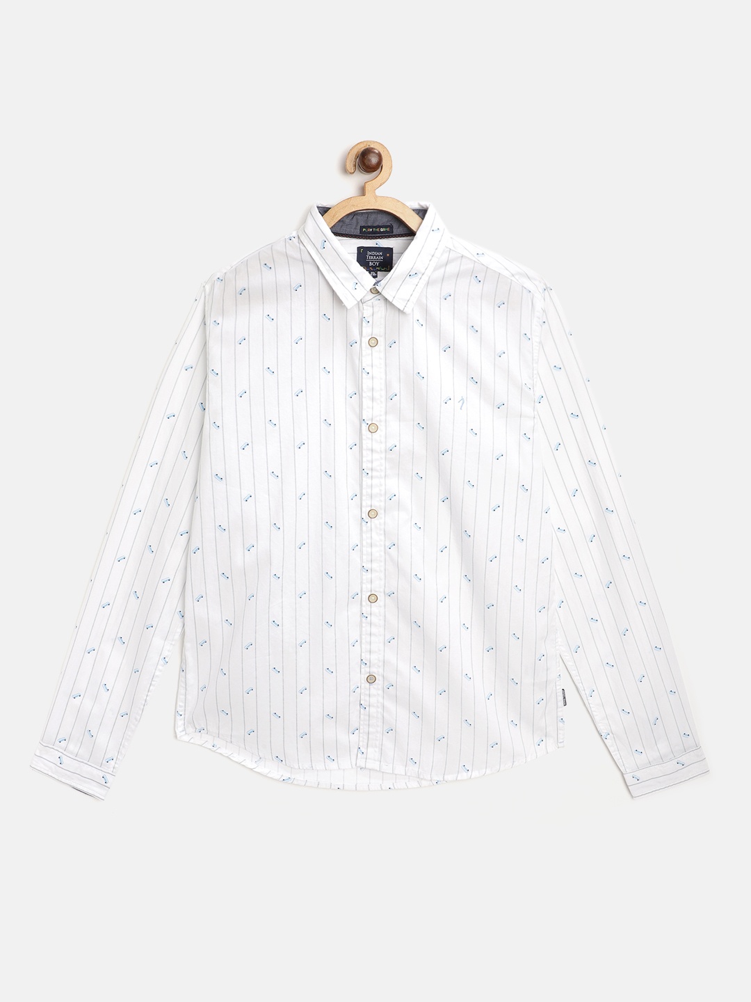 

Indian Terrain Boys White Pure Cotton Conversational Print Casual Shirt