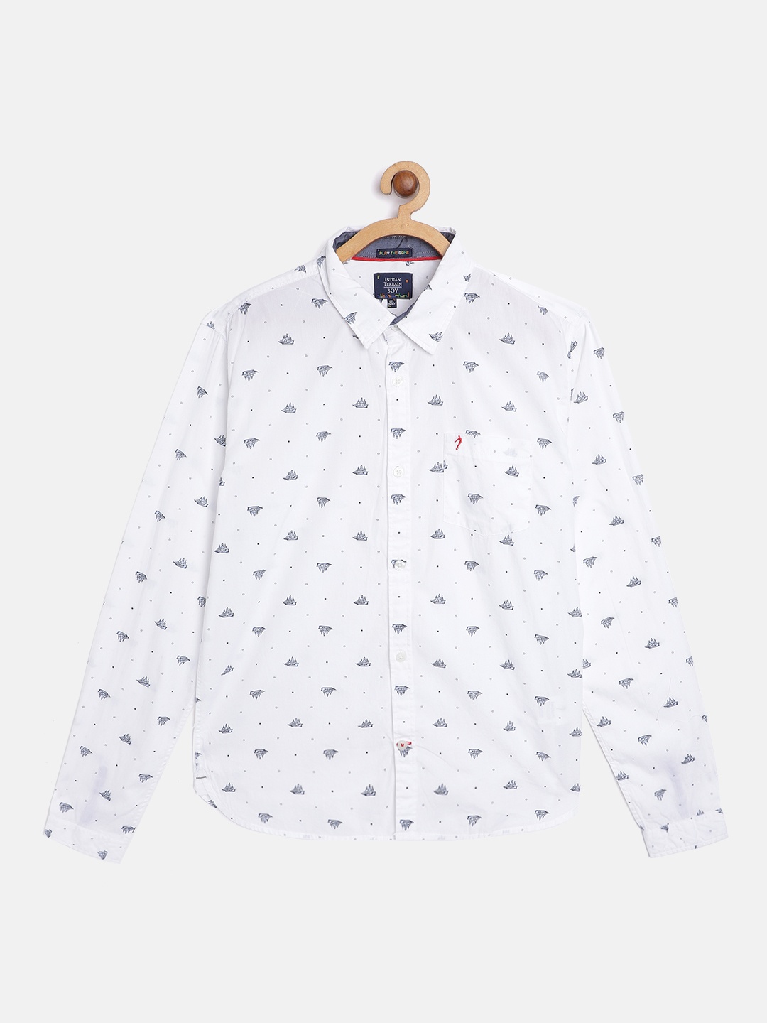 

Indian Terrain Boys White & Navy Blue Pure Cotton Nautical Print Casual Shirt