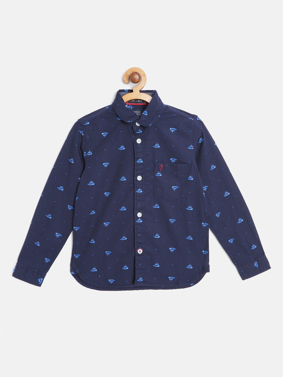 

Indian Terrain Boys Navy Blue Cotton Printed Casual Shirt