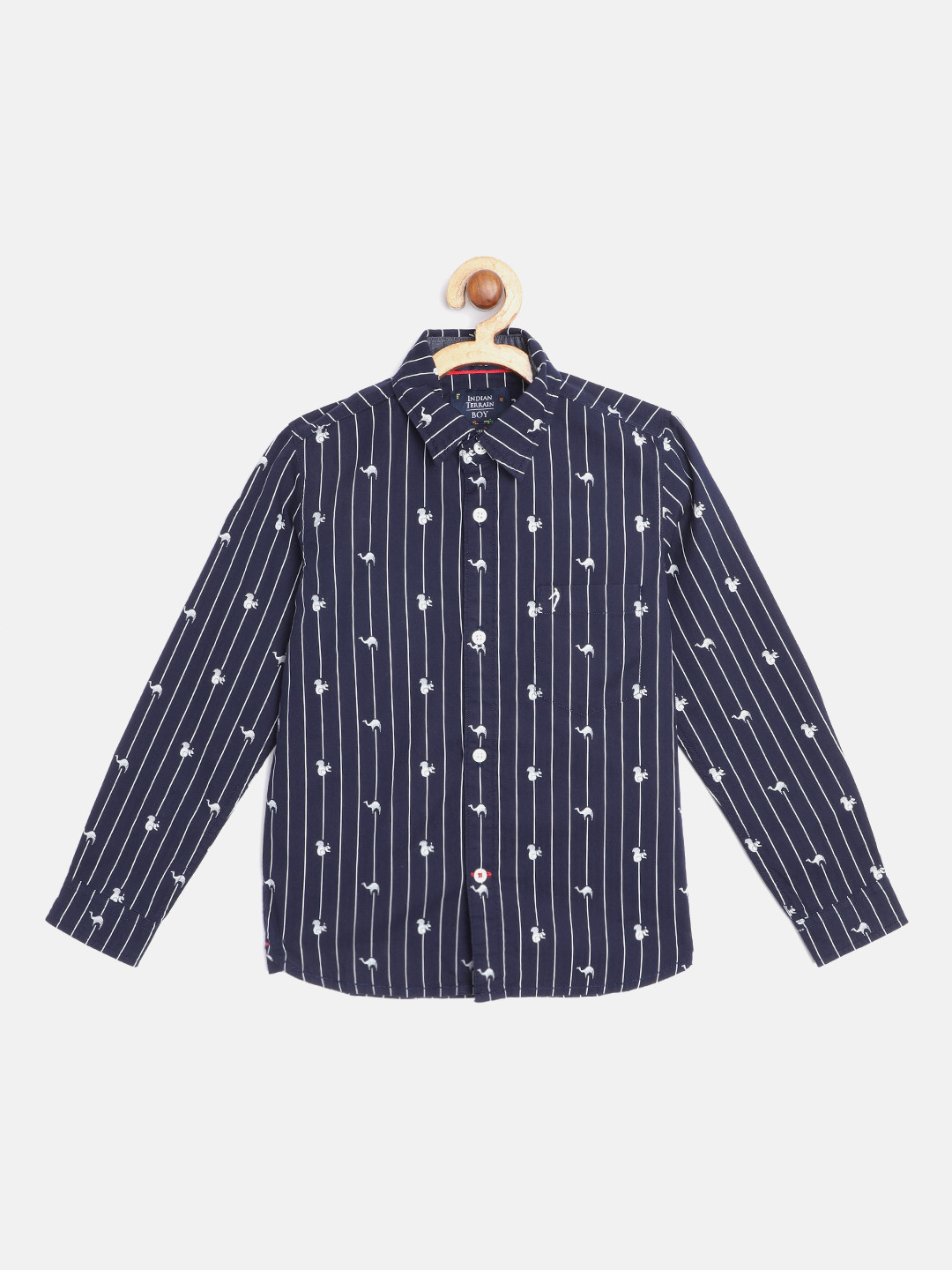 

Indian Terrain Boys Navy Blue & White Pure Cotton Striped Casual Shirt