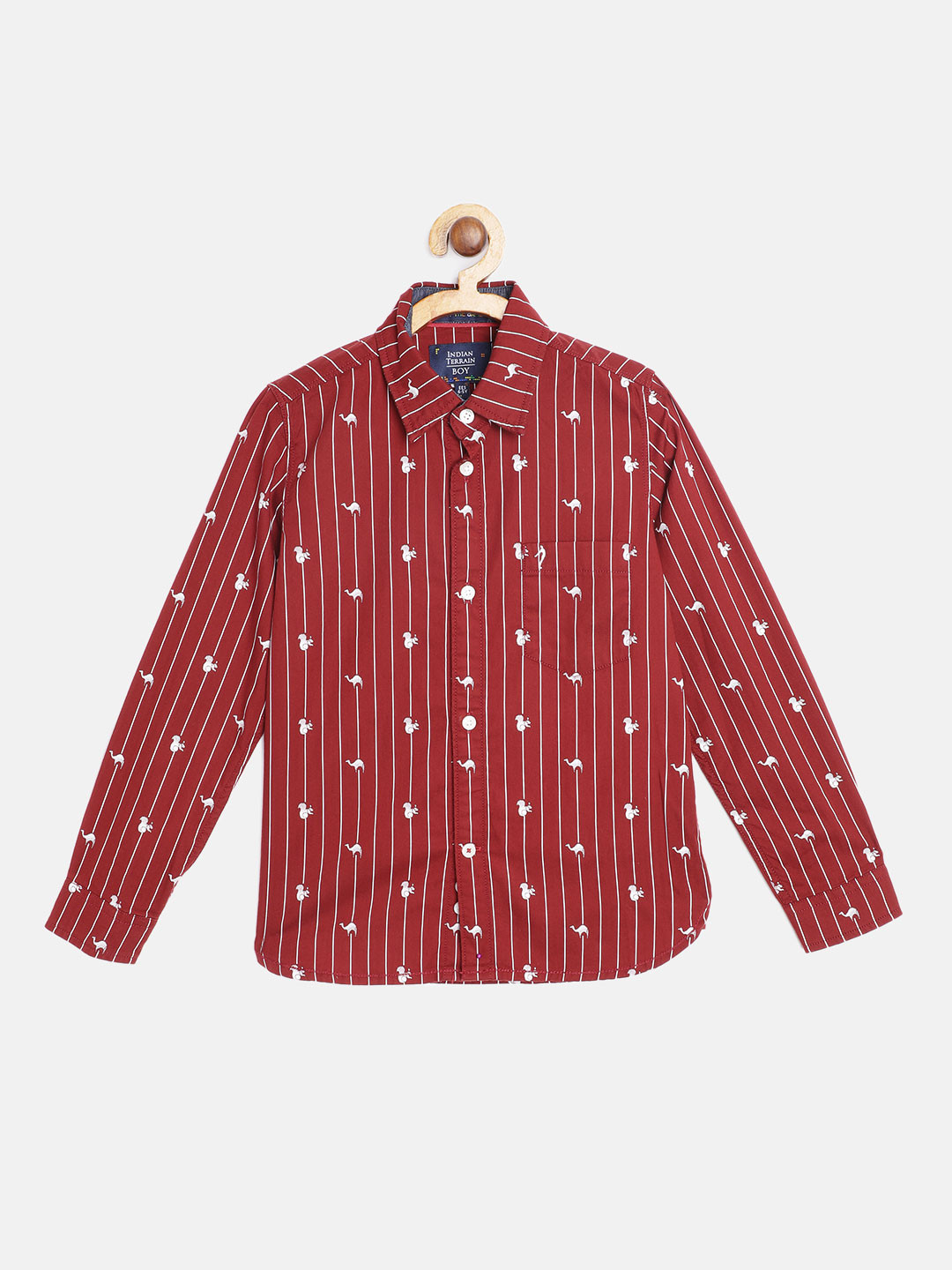 

Indian Terrain Boys Maroon & White Pure Cotton Striped Casual Shirt