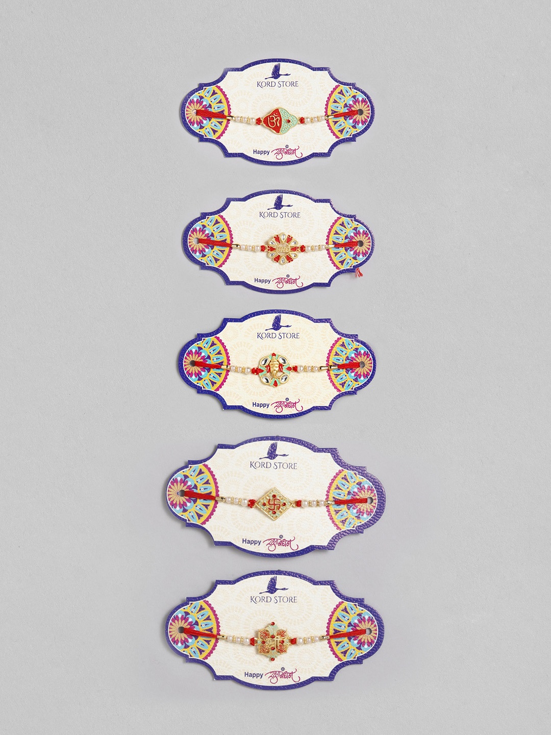 

Kord Store Boys Set of 5 Multi-Stone Studded Thread Rakhi, Gold