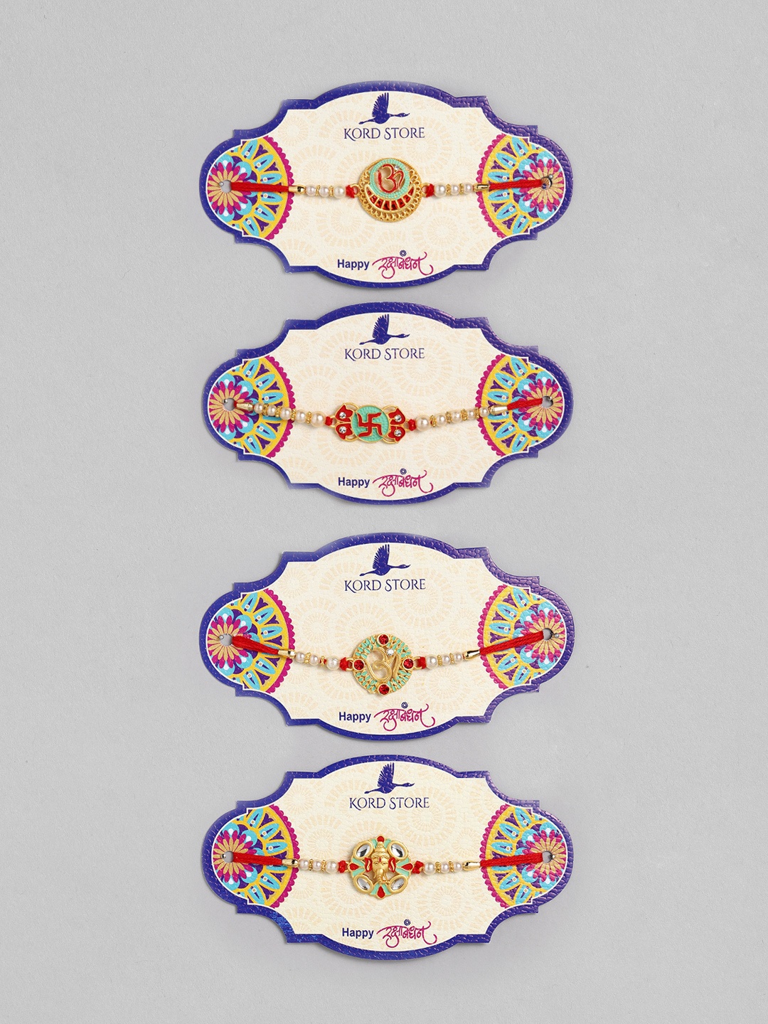 

Kord Store Boys Set of 4 Om, Swastika And Ganeshji Design Rakhi, Gold