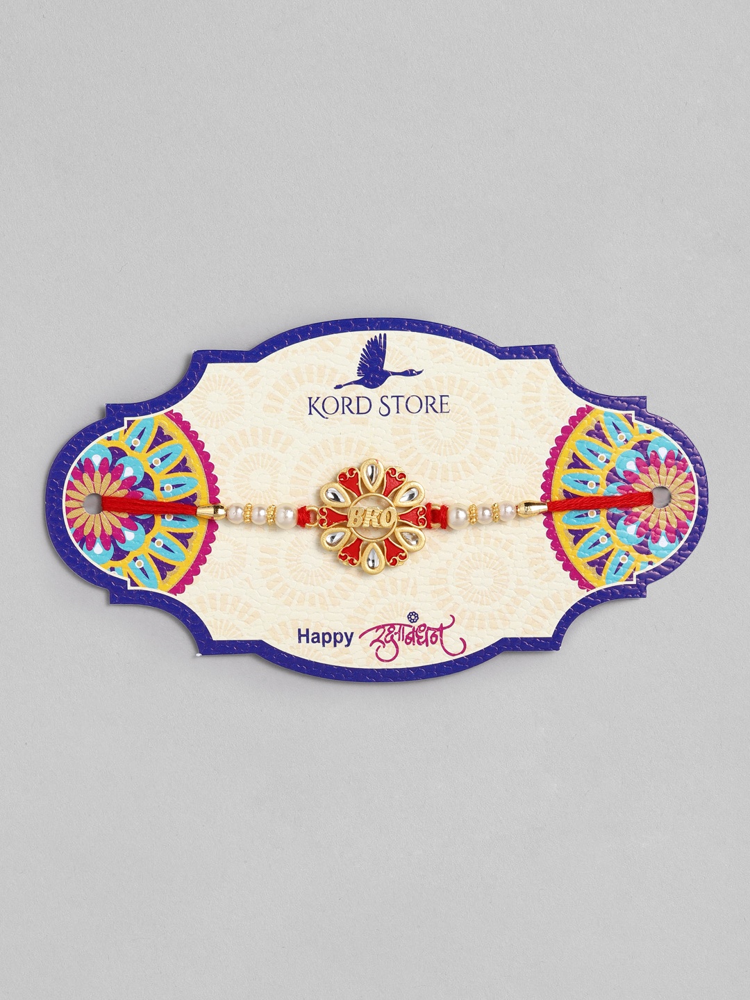 

Kord Store Boys Gold-Toned & Red Bro Mark Studded Rakhi