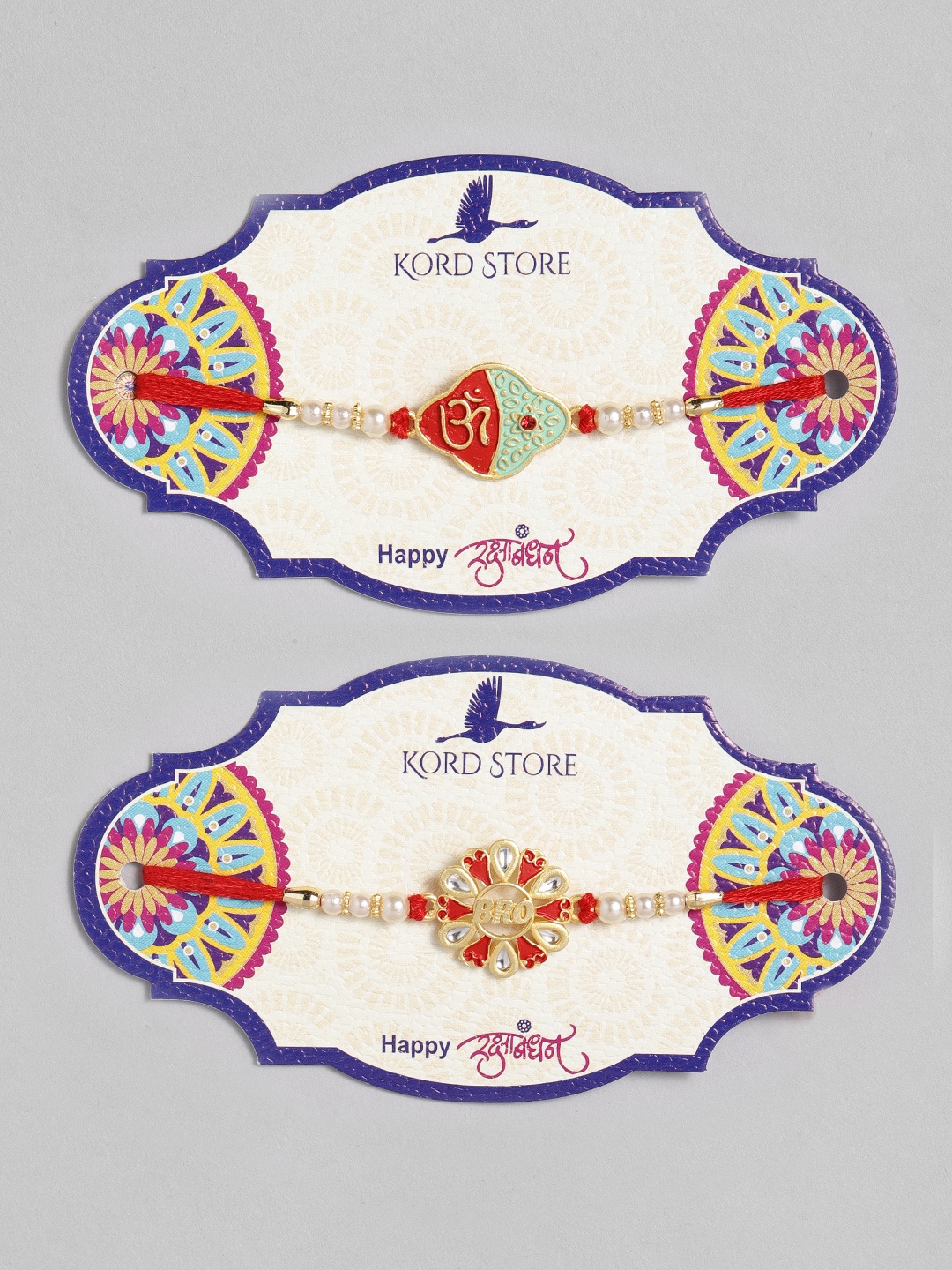 

Kord Store Set of 2 Red & Green Enamelled Beaded Thread Rakhi