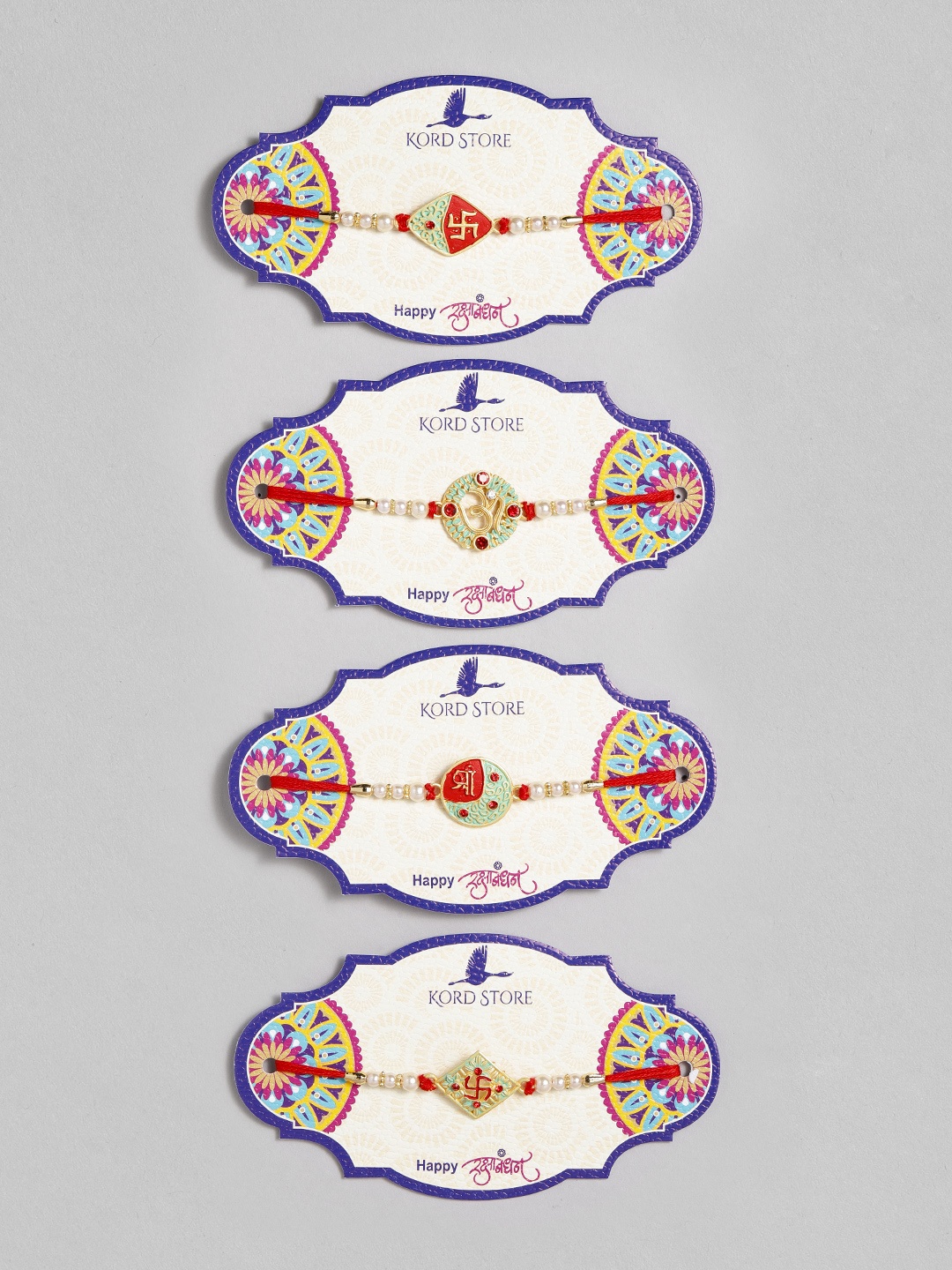 

Kord Store Set of 4 Red & Green Enamelled Beaded Thread Rakhi