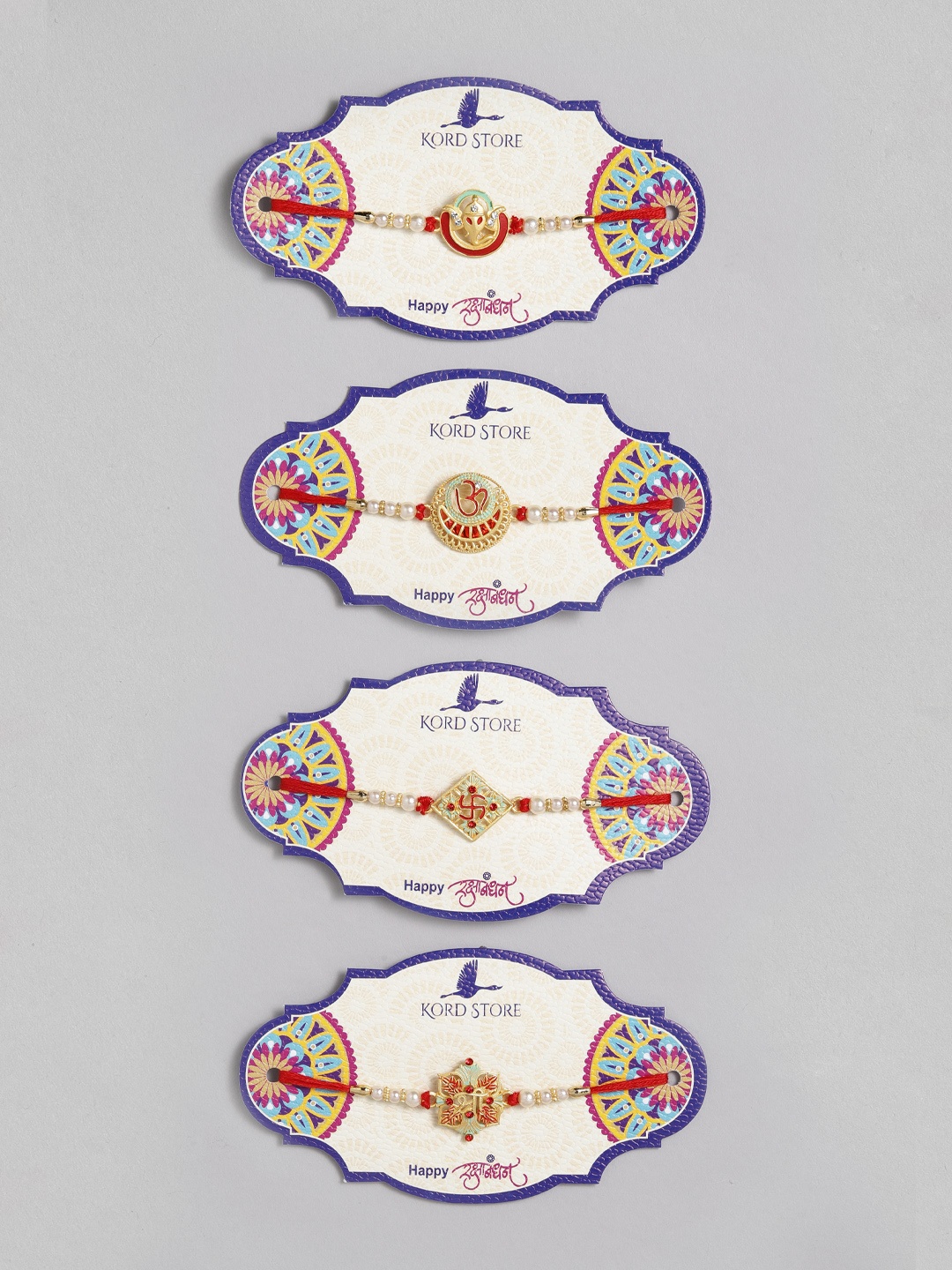 

Kord Store Set of 4 Red & Green Enamelled Beaded Thread Rakhi