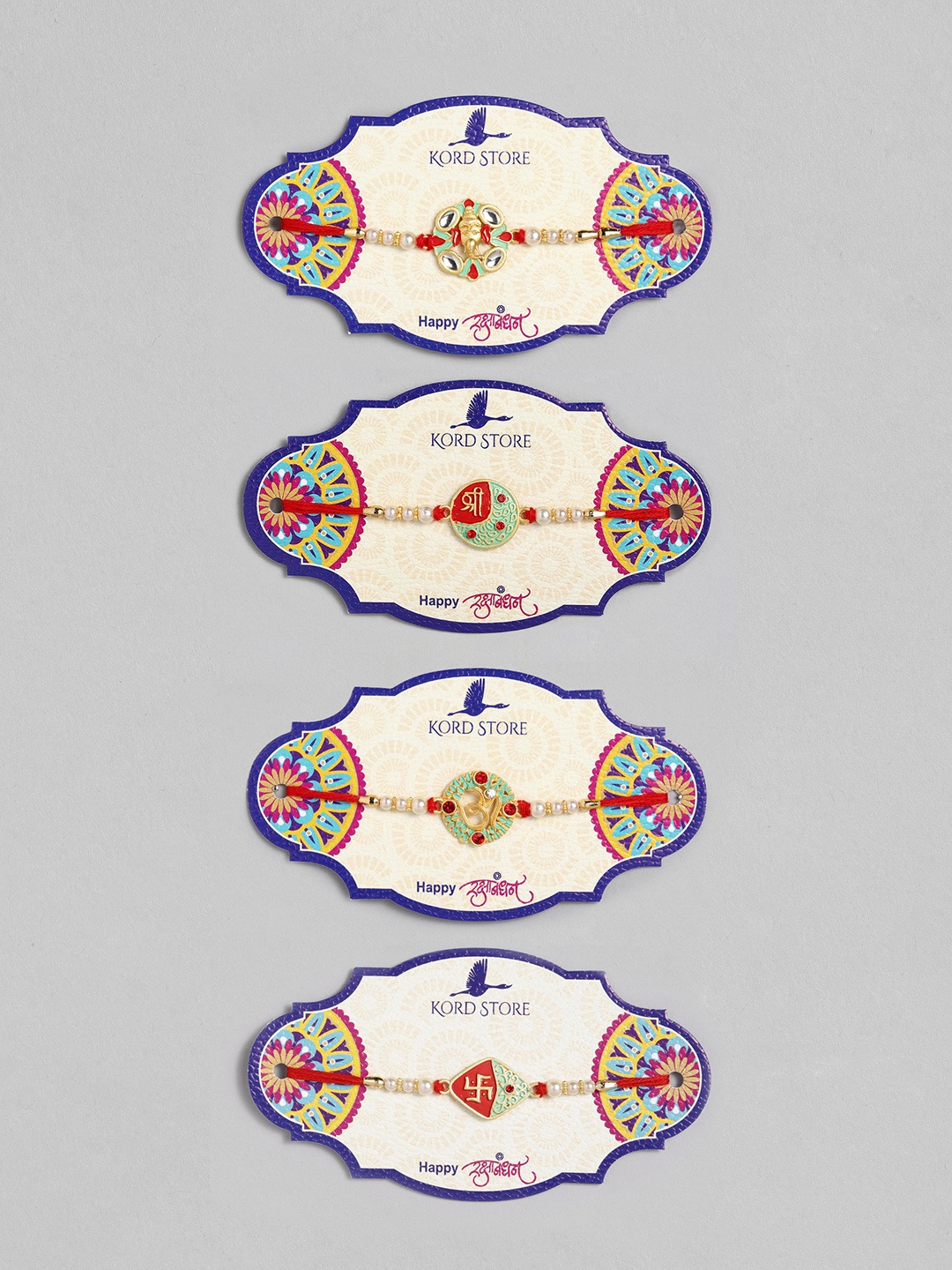 

Kord Store Boys Set of 4 Stone Studded Beaded Rakhi, Gold
