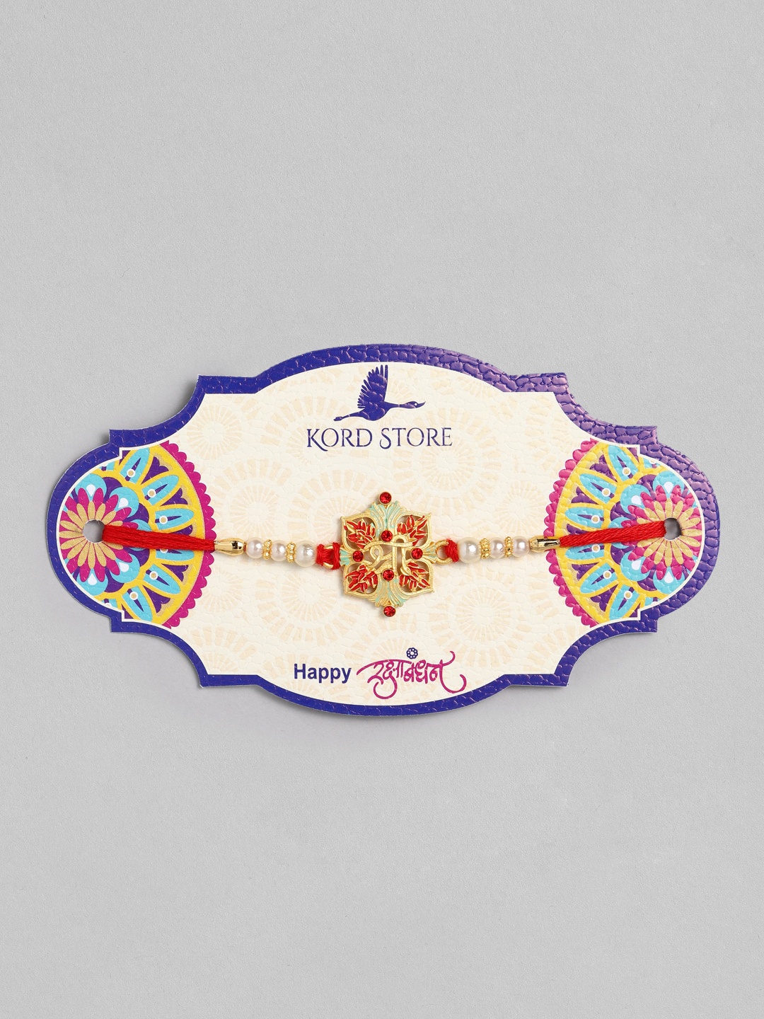 

Kord Store Red & Green Floral Ruby Stoned Thread Rakhi
