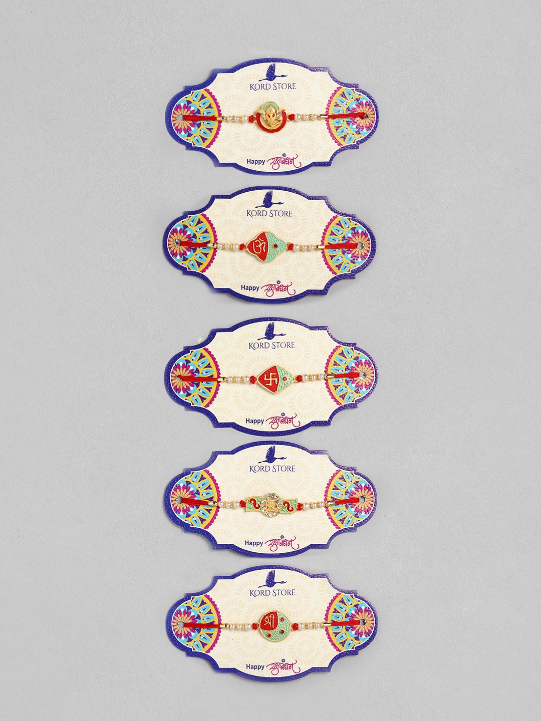 

Kord Store Set of 5 Stone Studded Rakhis, Gold