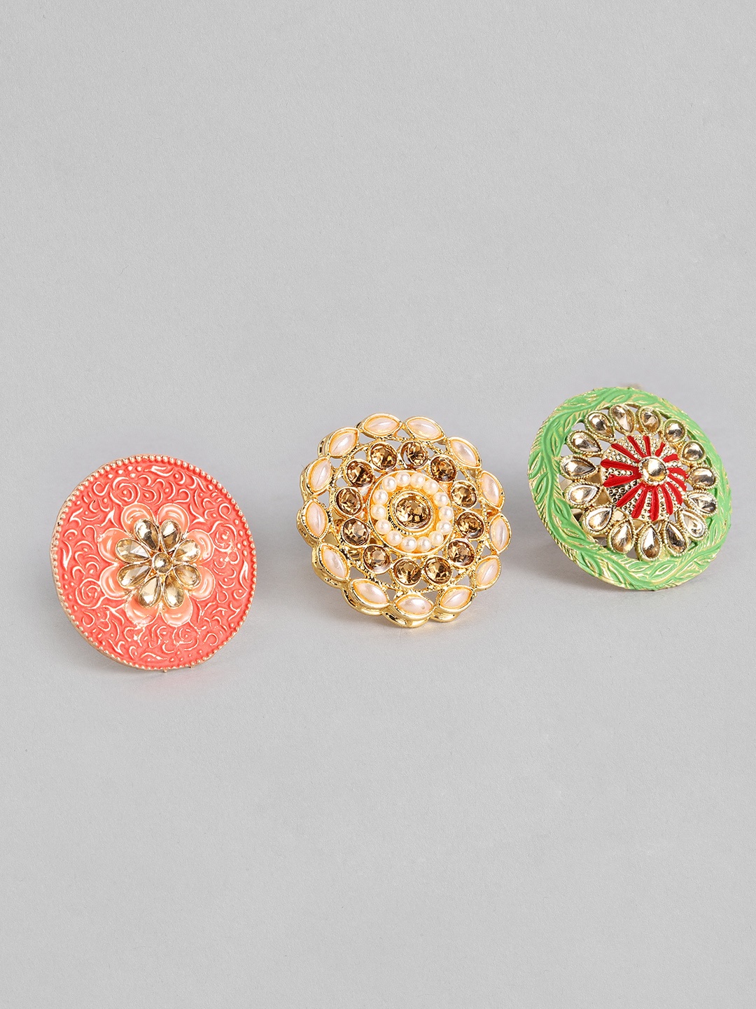 

Kord Store Set of 3 Adjustable Finger Rings, Coral