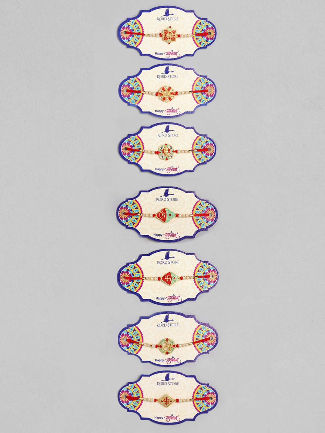 

Kord Store Set of 7 Stone Studded Rakhis, Gold