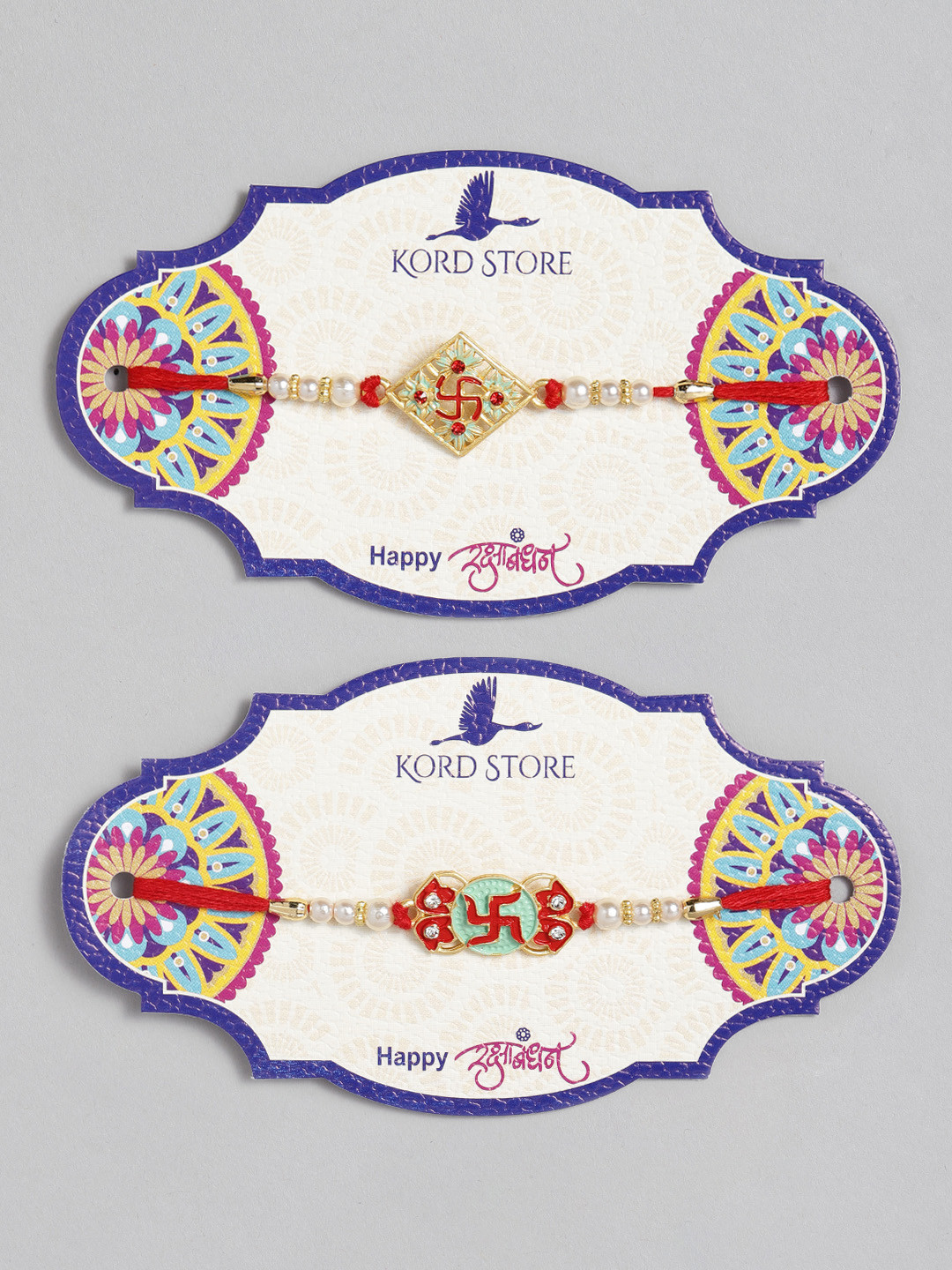

Kord Store Set of 2 Red & Green Beaded Minakari Thread Rakhi