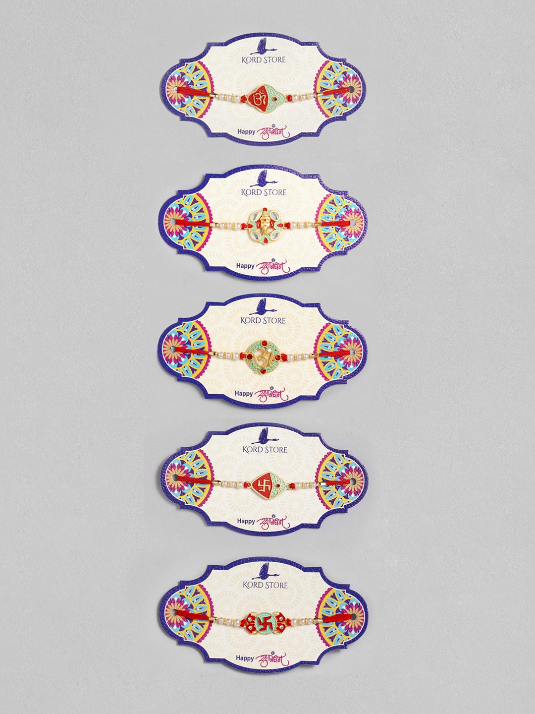 

Kord Store Set of 5 Red & Green Beaded Thread Rakhis