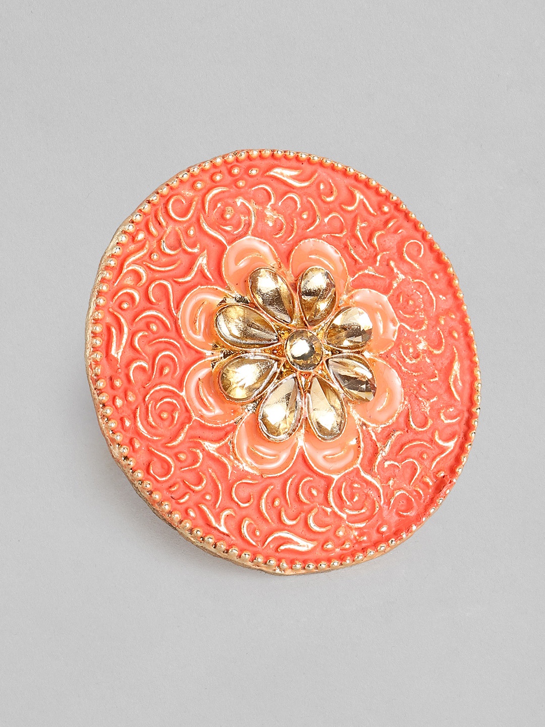 

Kord Store Coral Red Meenakari Adjustable Finger Ring