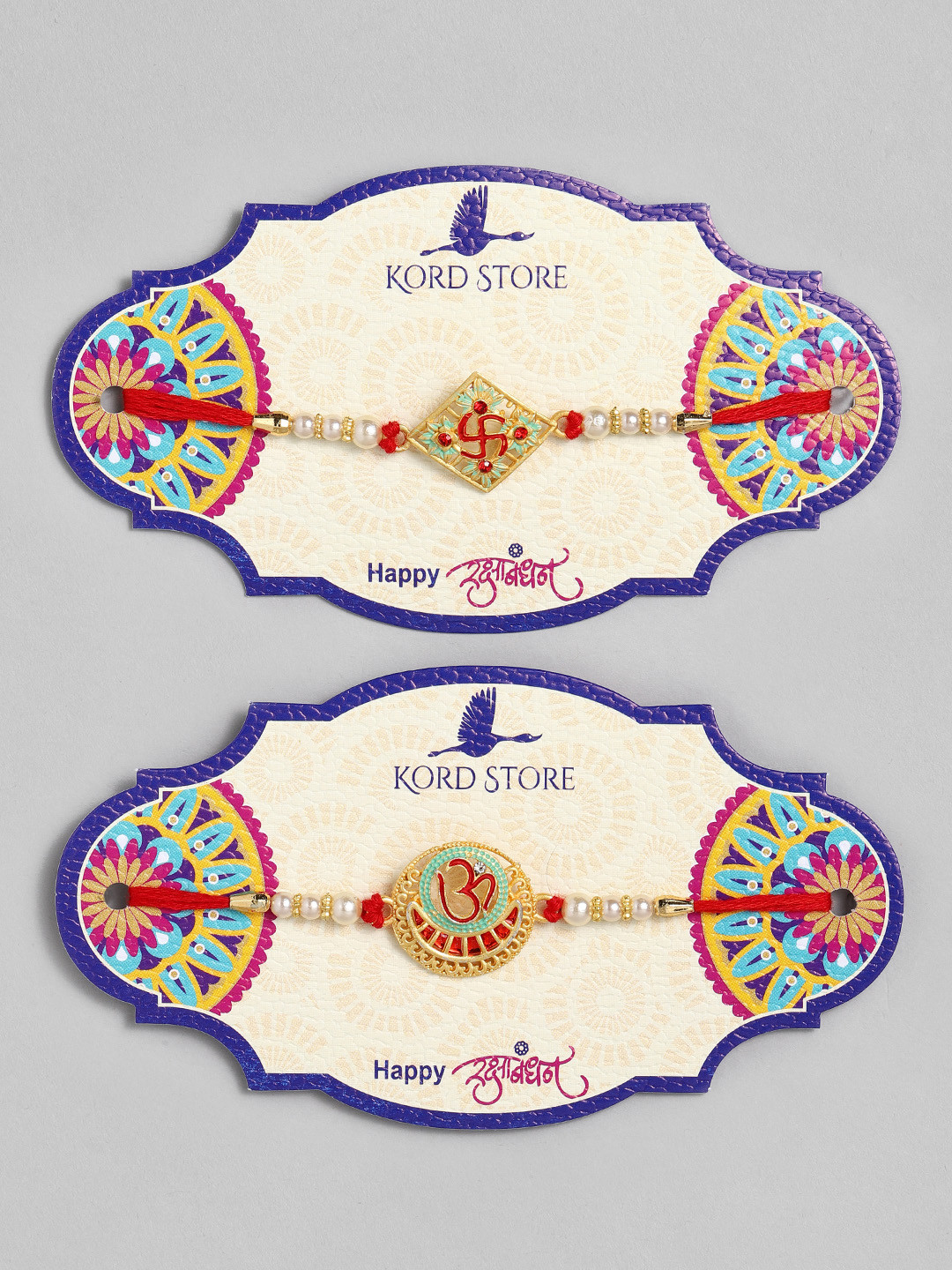 

Kord Store Set of 2 Red & Green Gold-Plated Om And Swastik Mark Meenakari Rakhi