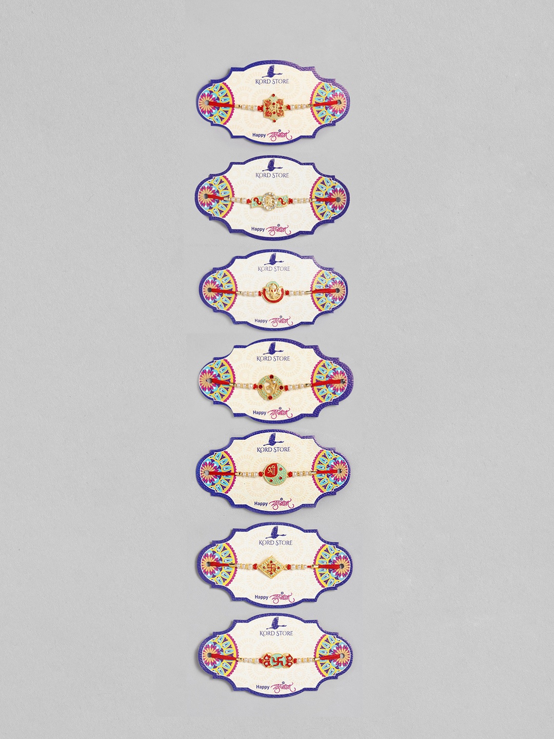 

Kord Store Set of 7 Stone Studded Rakhis, Gold