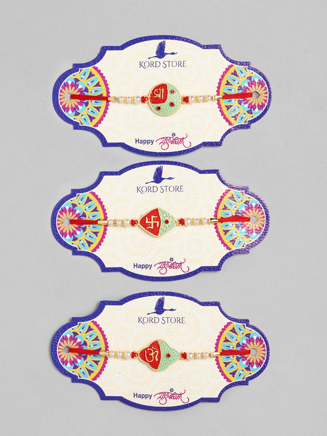 

Kord Store Set of 3 Stone Studded Rakhis, Gold