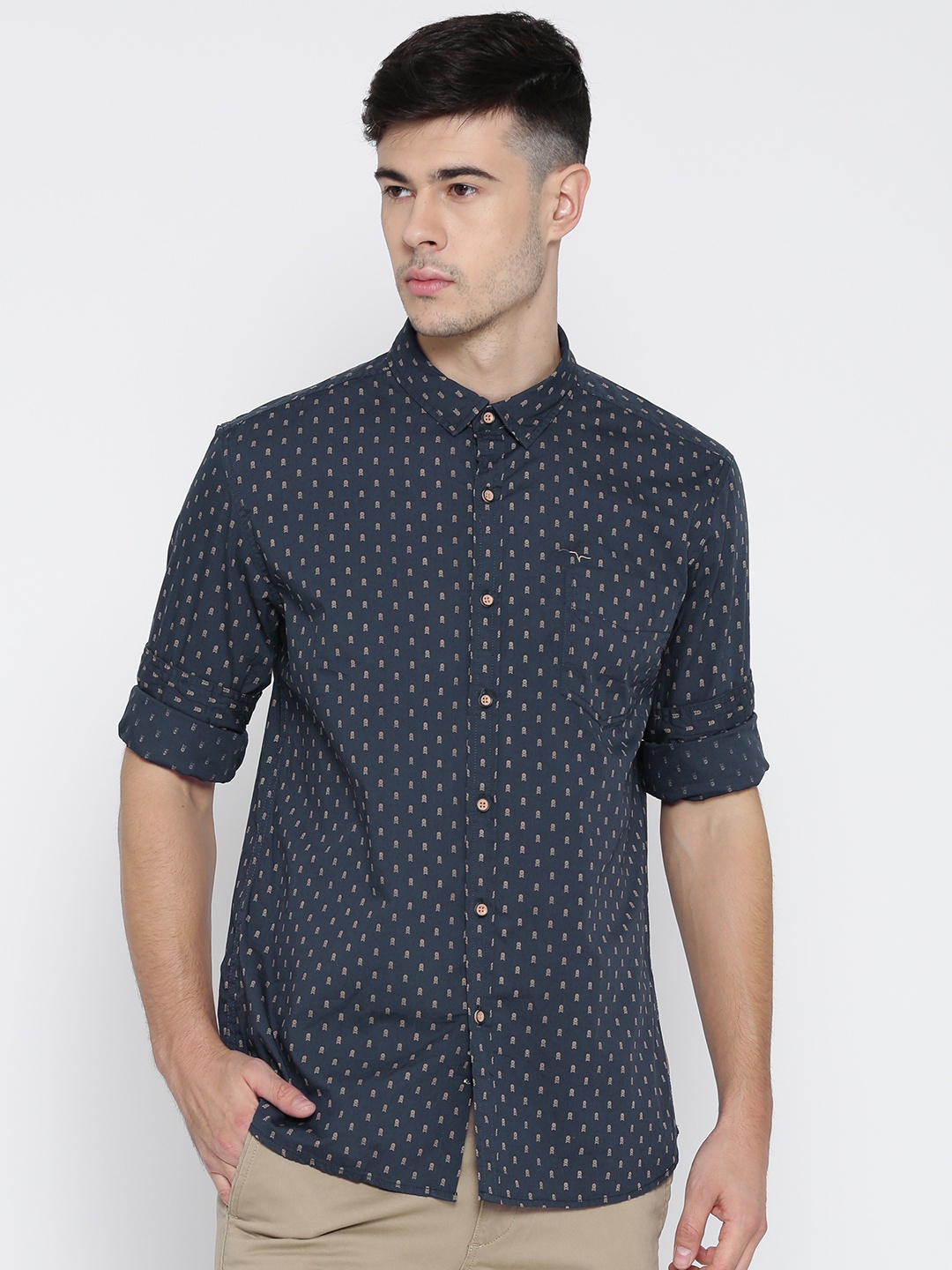 

Flying Machine Navy Printed Casual Shirt, Blue