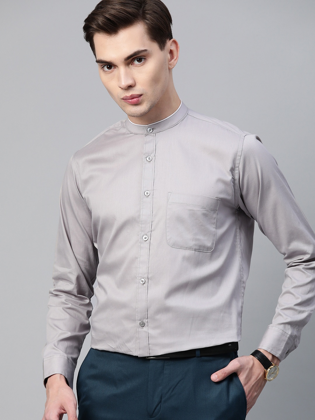 

DENNISON Men Grey Smart Slim Fit Formal Shirt